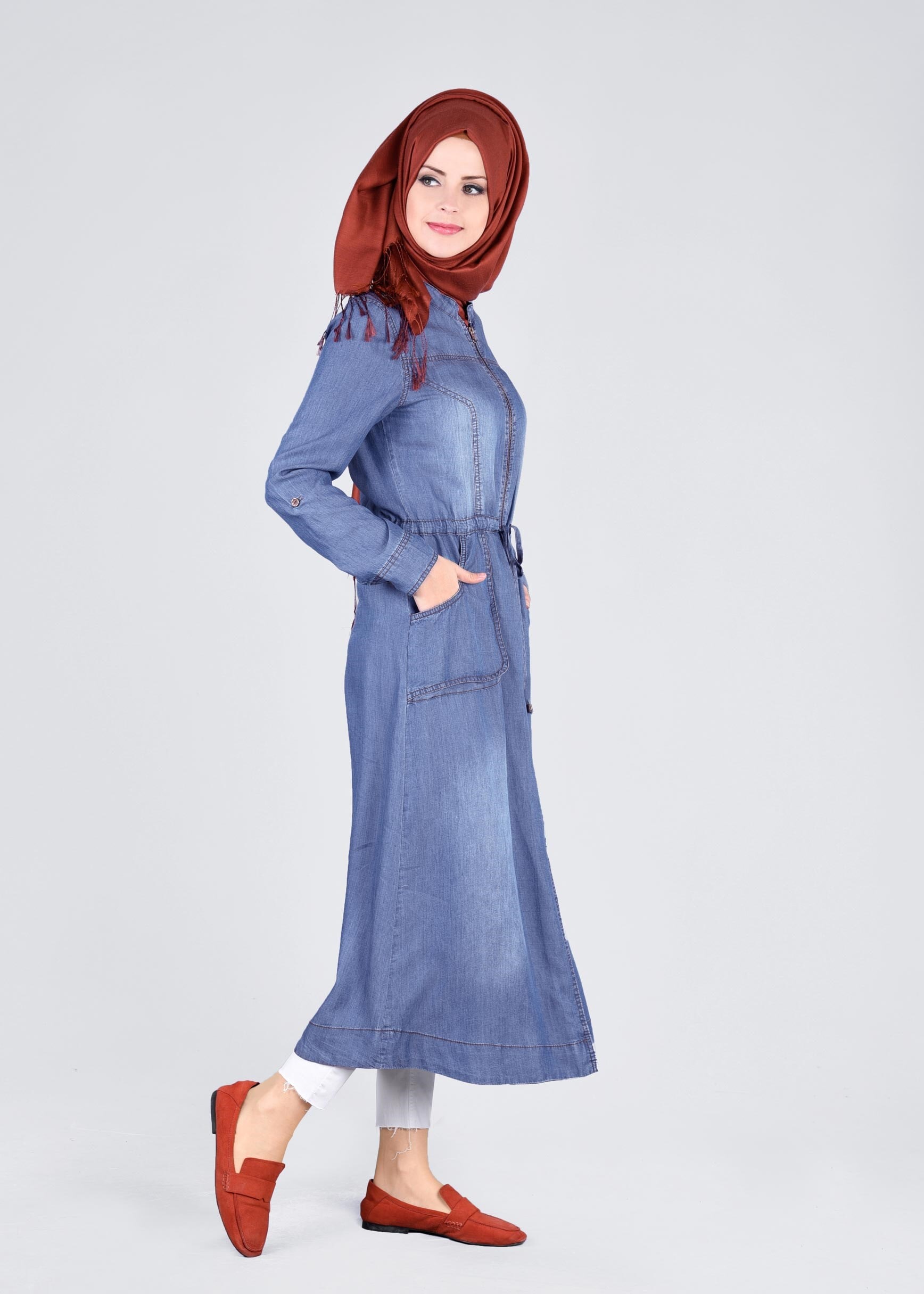 Tesettür giyim LACİVERT 4286 MİKA  DENİM TUNİK 38/46