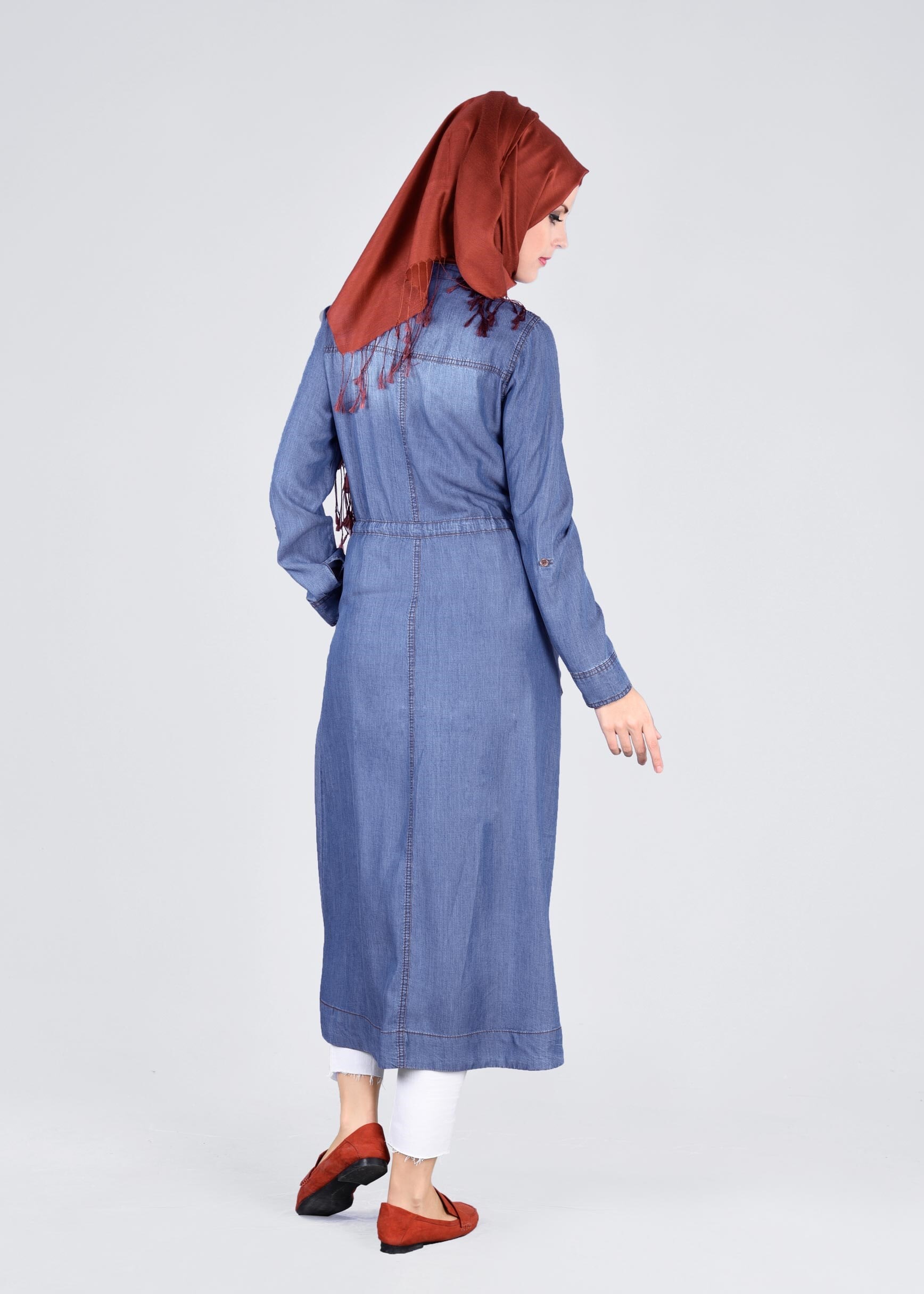 Tesettür giyim LACİVERT 4286 MİKA  DENİM TUNİK 38/46