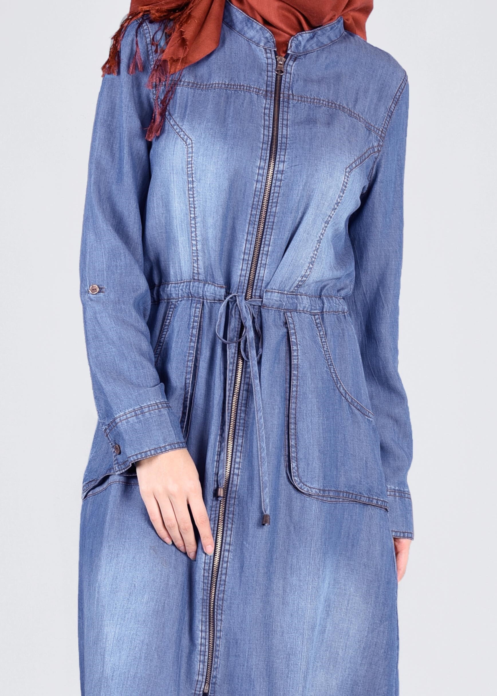 Tesettür giyim LACİVERT 4286 MİKA  DENİM TUNİK 38/46