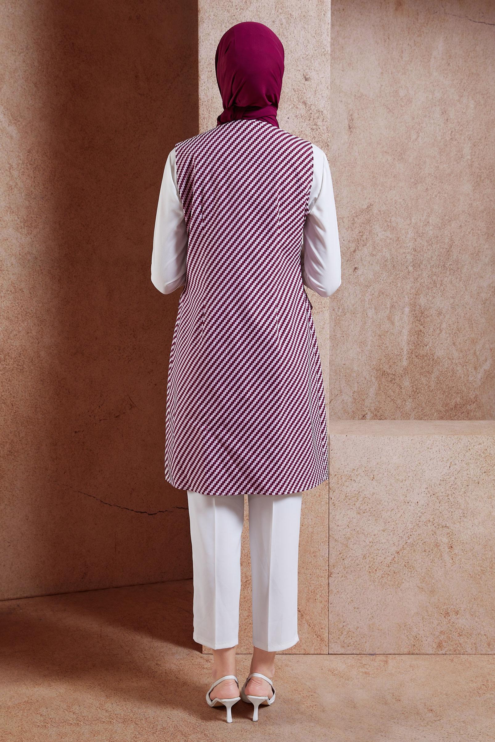 Tesettür giyim FUŞYA DESENLİ YELEKLİ TUNİK 4317 