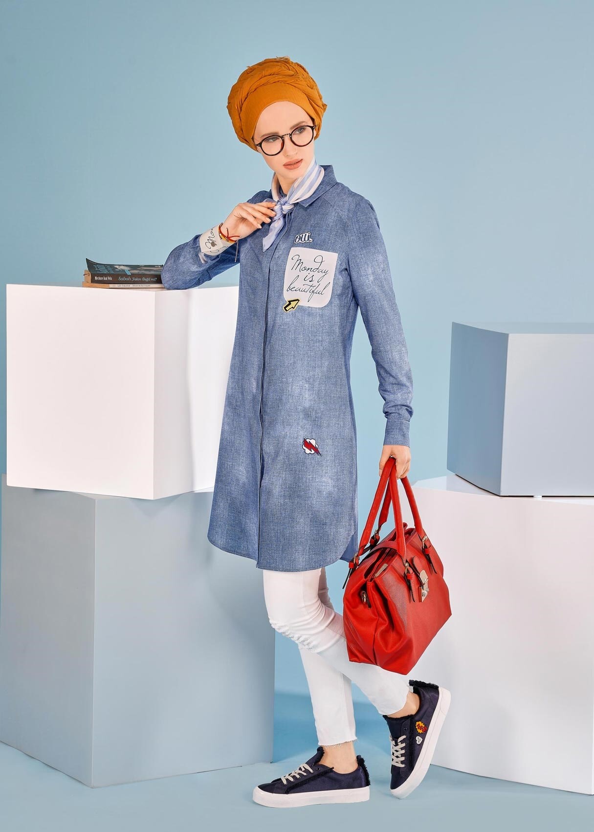 Tesettür giyim MAVİ 4342 CUNDA 10226 TUNİK 36/46 TEK38