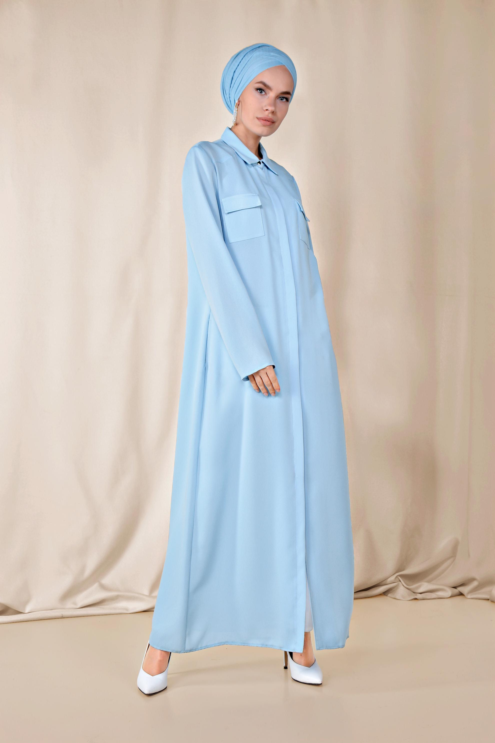 Tesettür giyim MAVİ 4348 NİL CREP TUNİK 38/48 TEK40-42