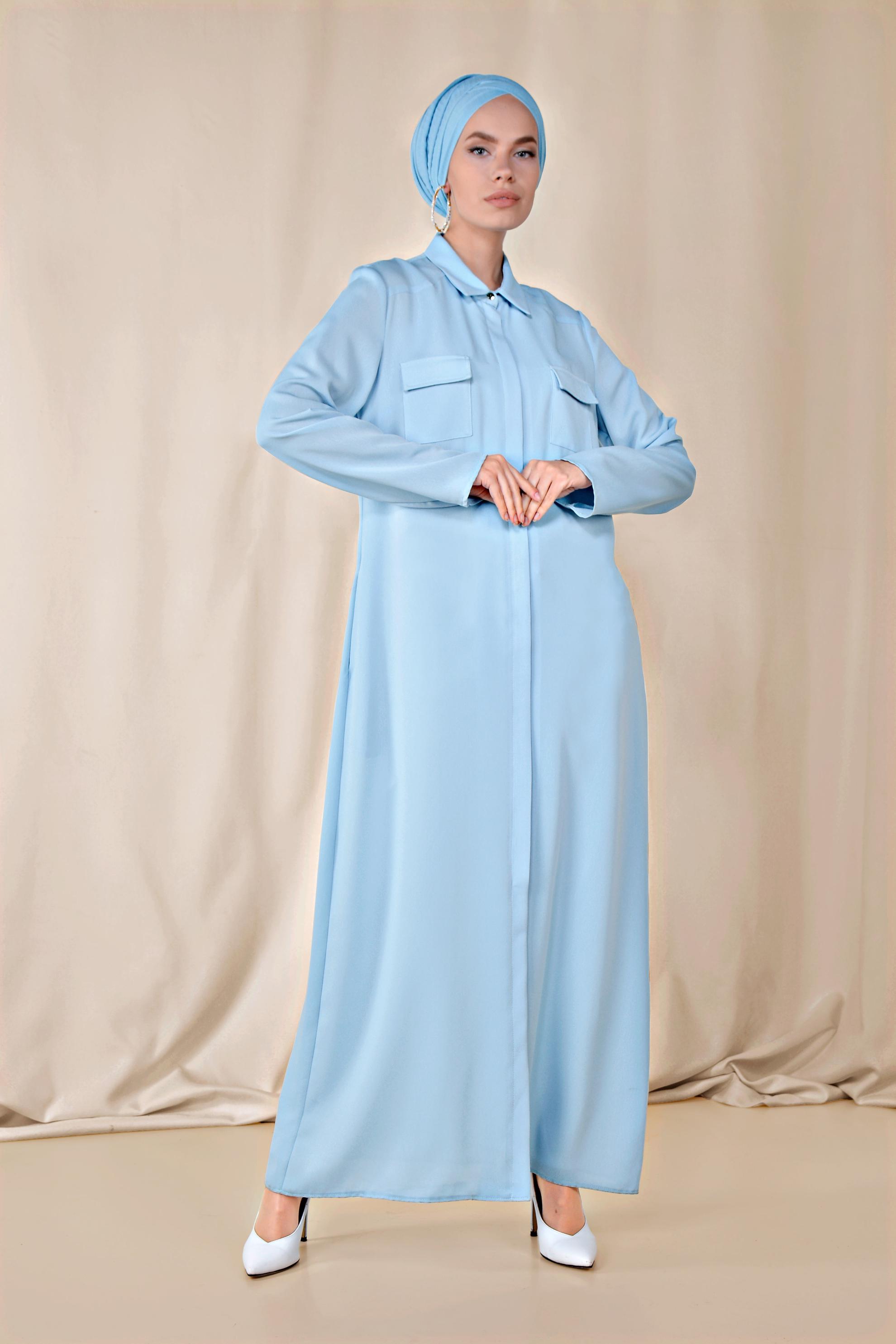 Tesettür giyim MAVİ 4348 NİL CREP TUNİK 38/48 TEK40-42