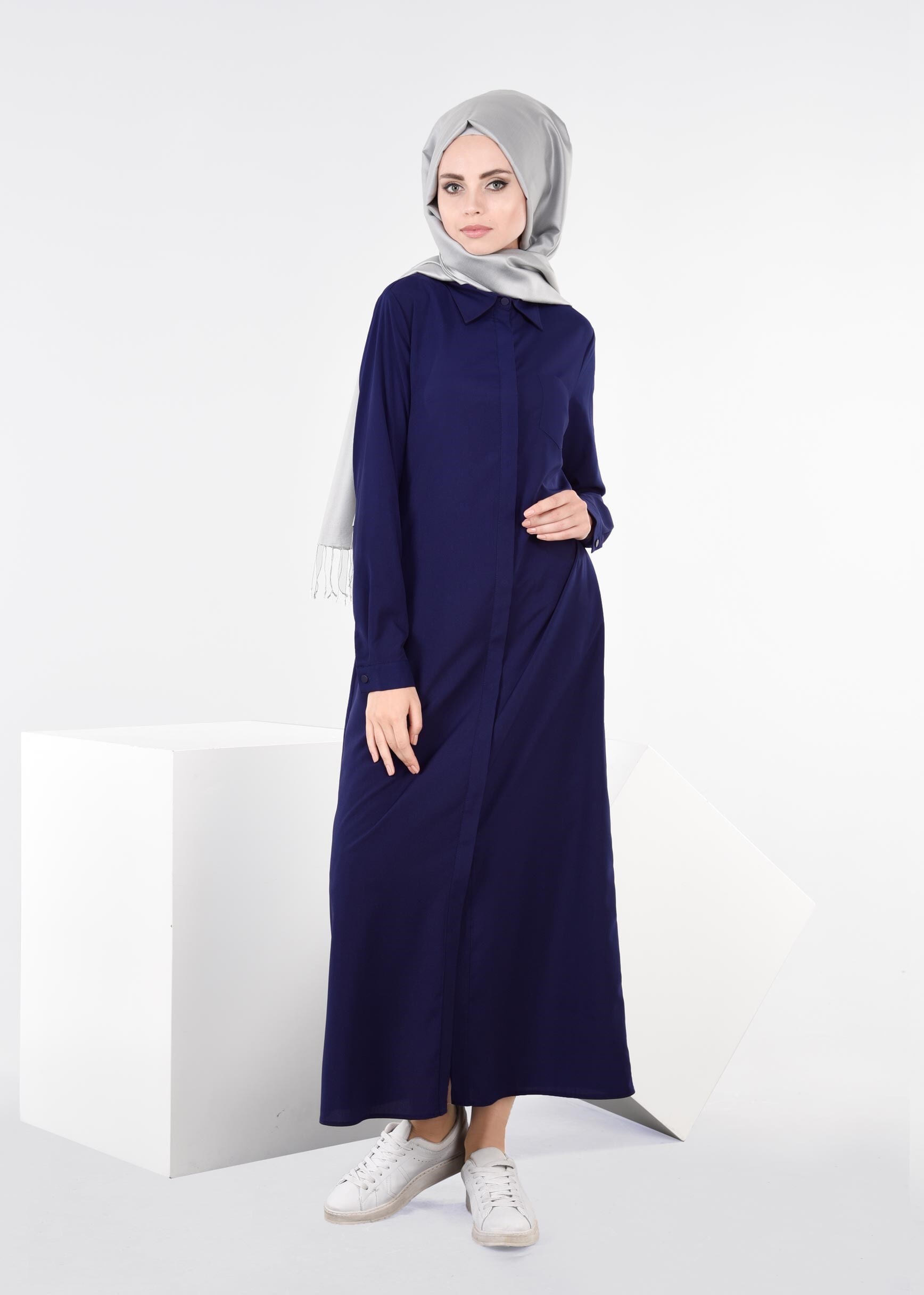 Tesettür giyim LACİVERT 4366 ROSA DÜZ TUNİK 38/48 TEK40