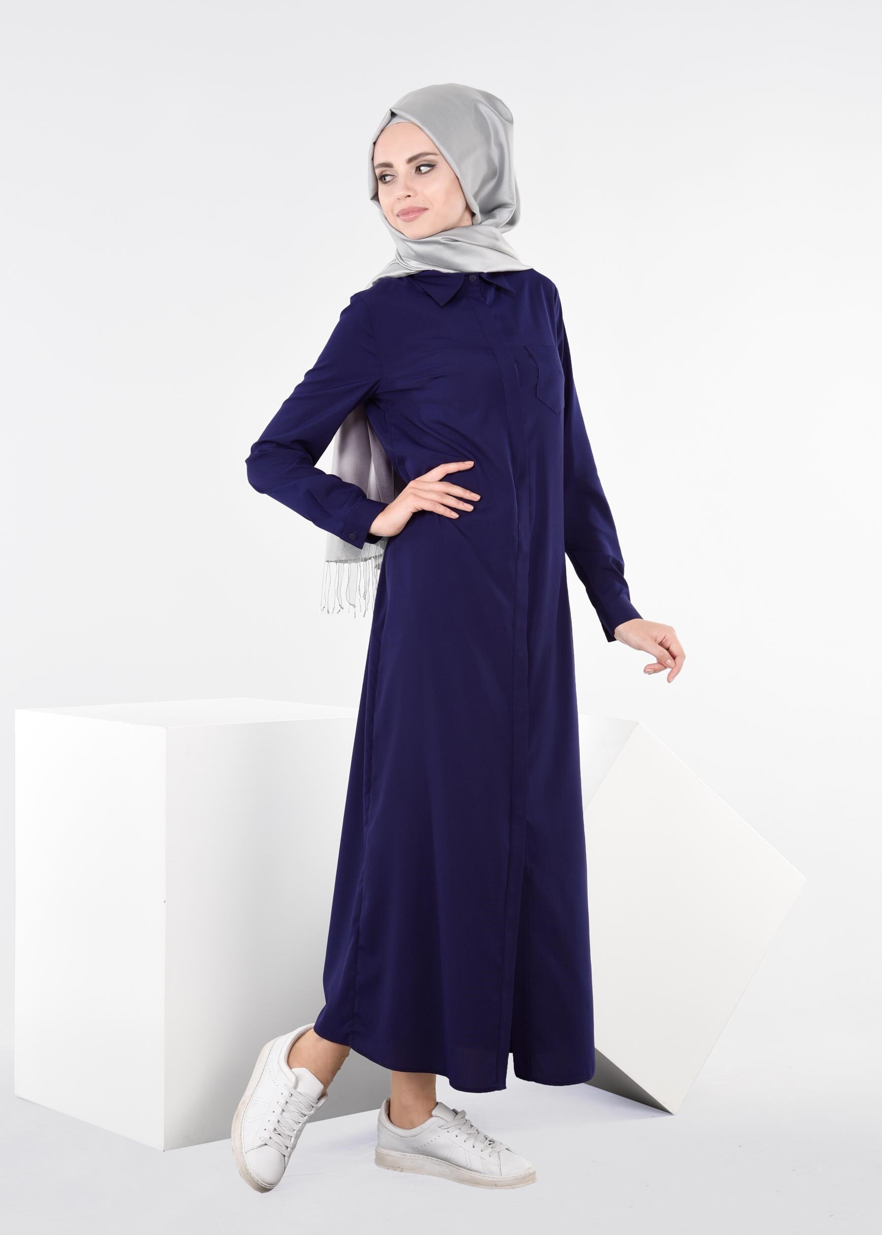 Tesettür giyim LACİVERT 4366 ROSA DÜZ TUNİK 38/48 TEK40