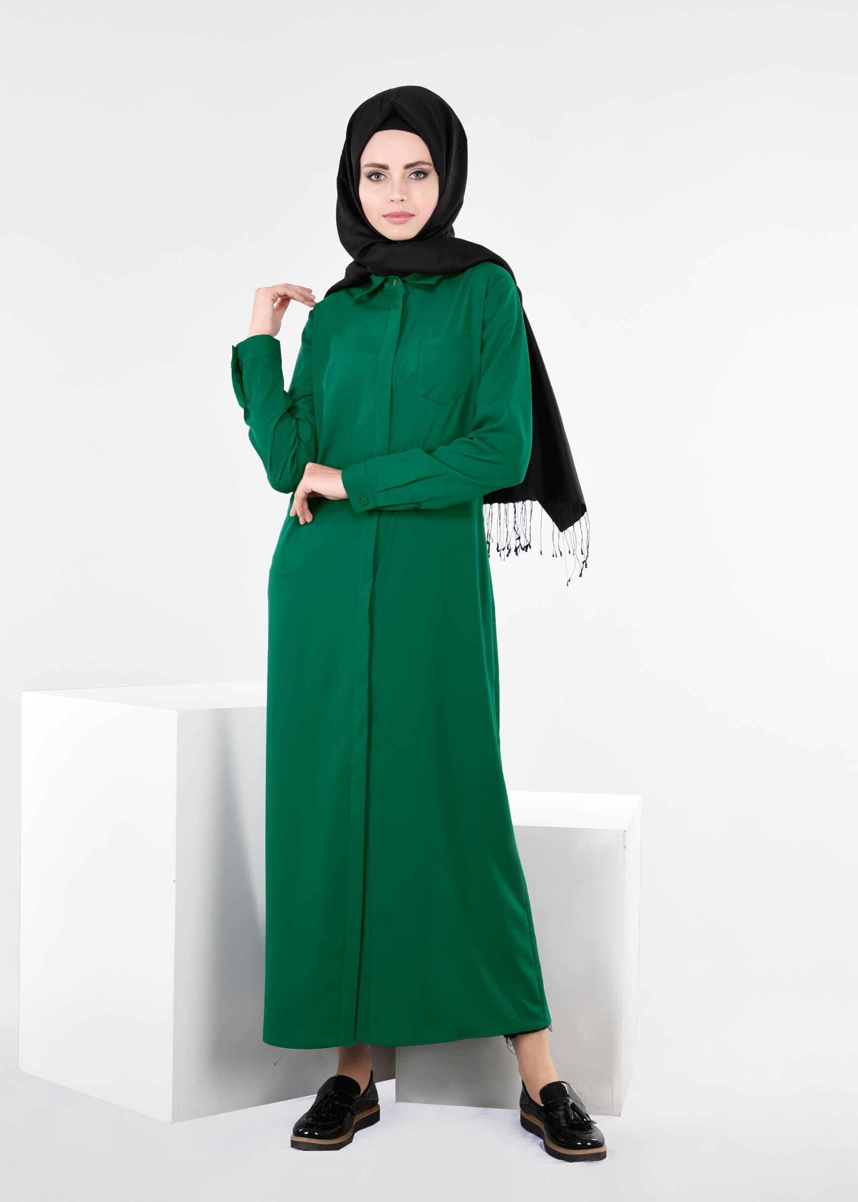Tesettür giyim YEŞİL 4366 ROSA DÜZ TUNİK 38/48 TEK40
