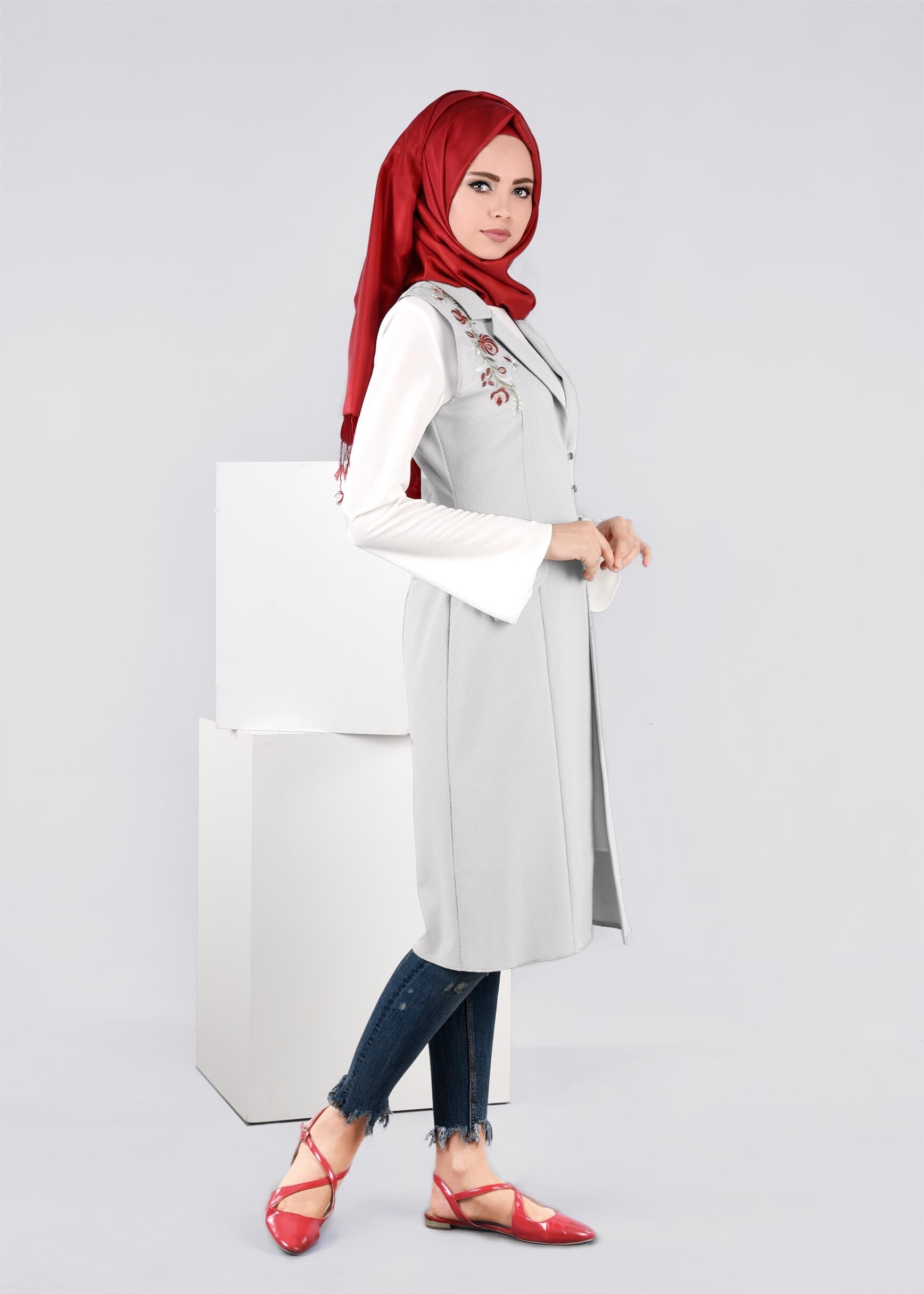 Tesettür giyim GRİ 4374 BERTA 43625 2&prime;Lİ TUNİK 38/46 TEK40