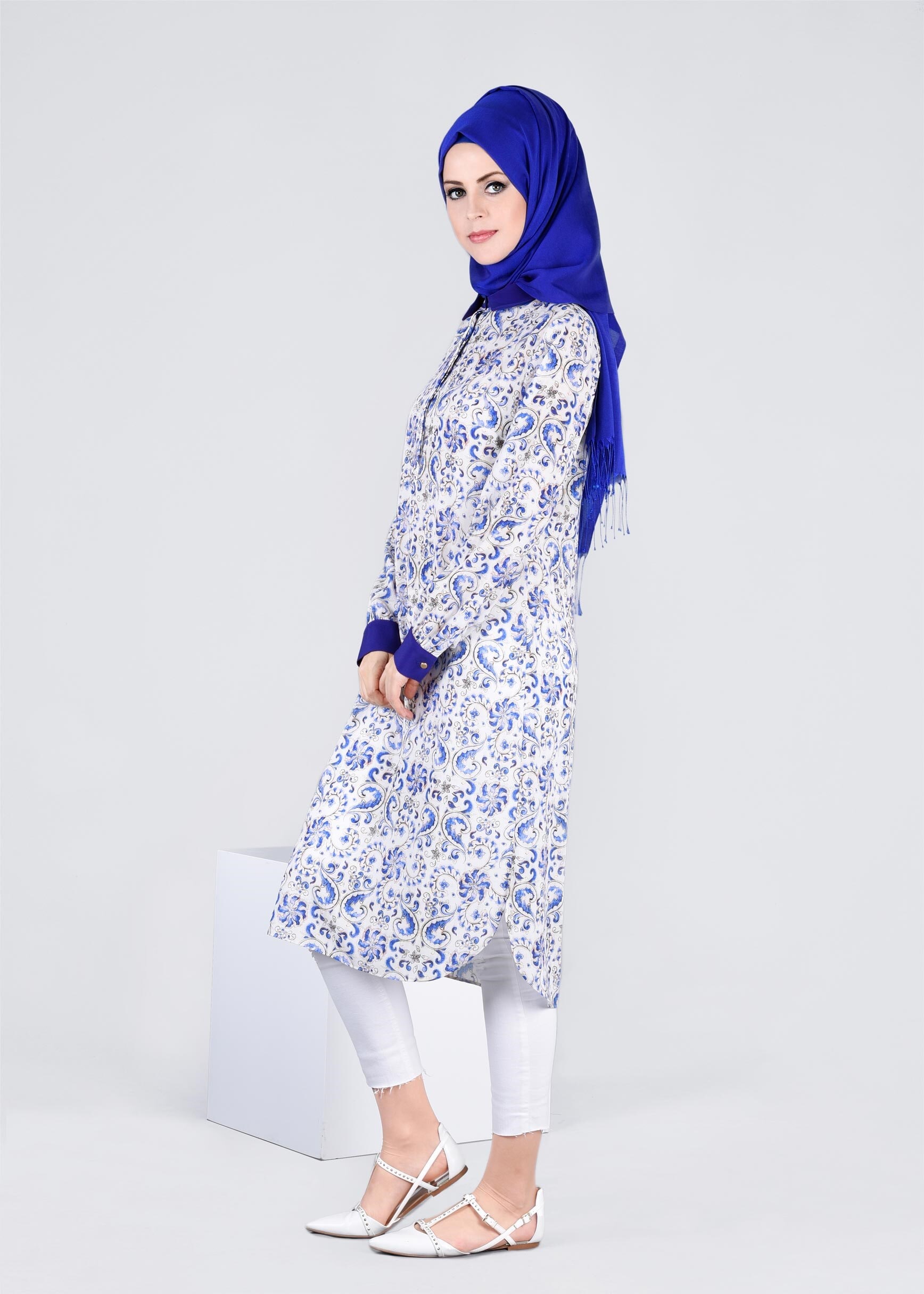 Tesettür giyim LACİVERT 4392 BURBLE 10489 TUNİK 40/48