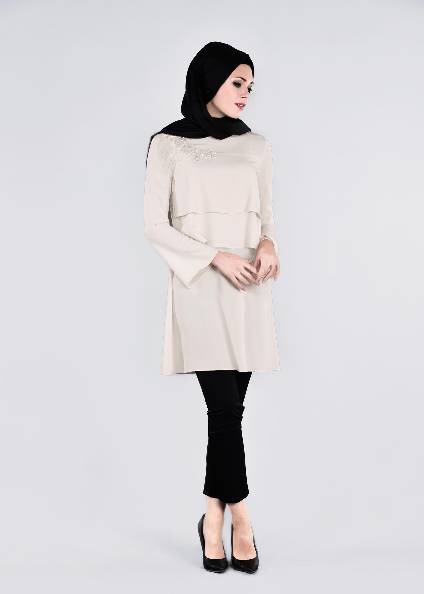 Tesettür giyim EKRU 4429 NEW LOREN TUNİK 38/44 TEK40
