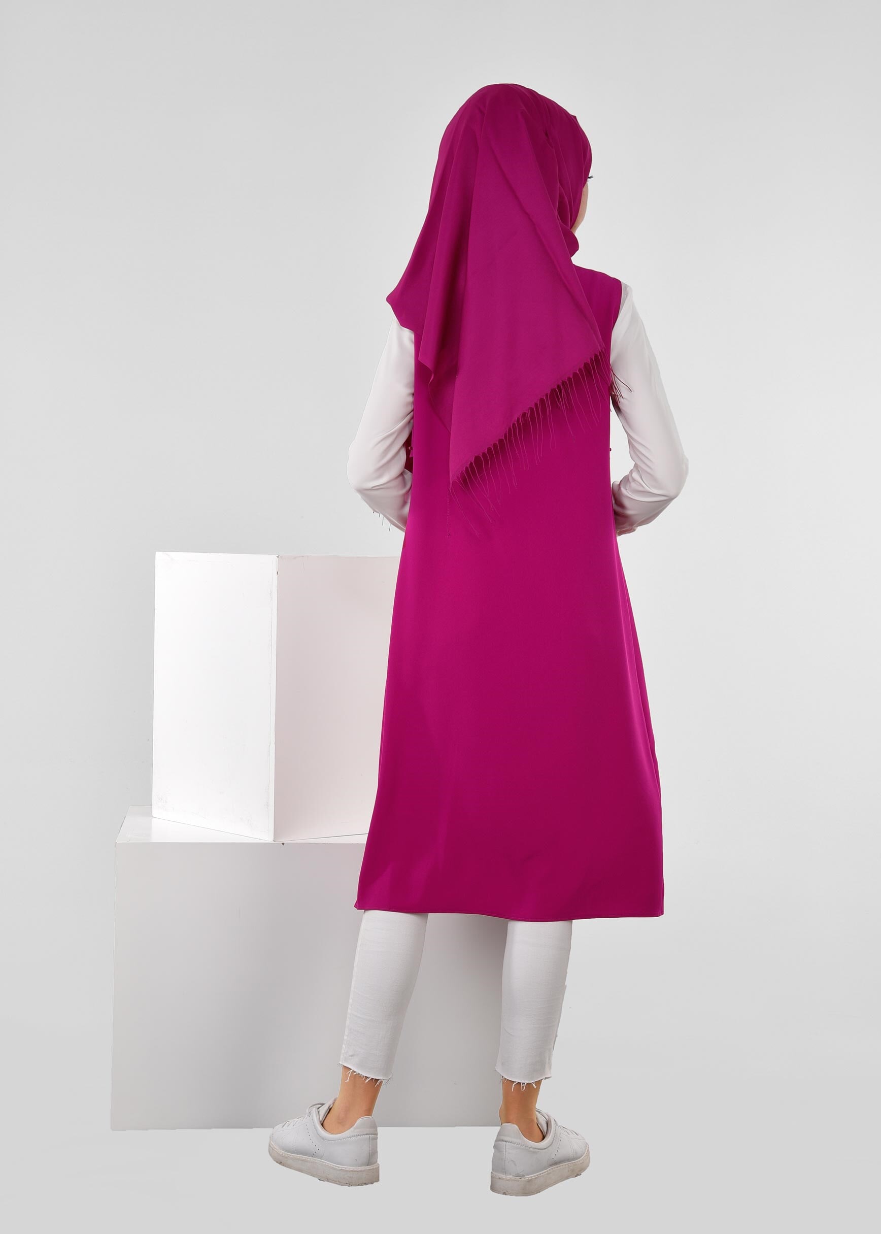 Tesettür giyim FUŞYA 4431 CREP CUPRA 2&prime;Lİ TUNİK 38/46 TEK40