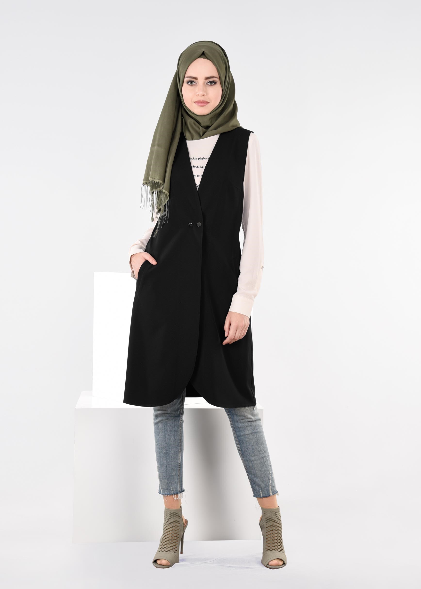 Tesettür giyim SİYAH 4434 ZADE 2&prime;Lİ TUNİK 38/46 TEK36