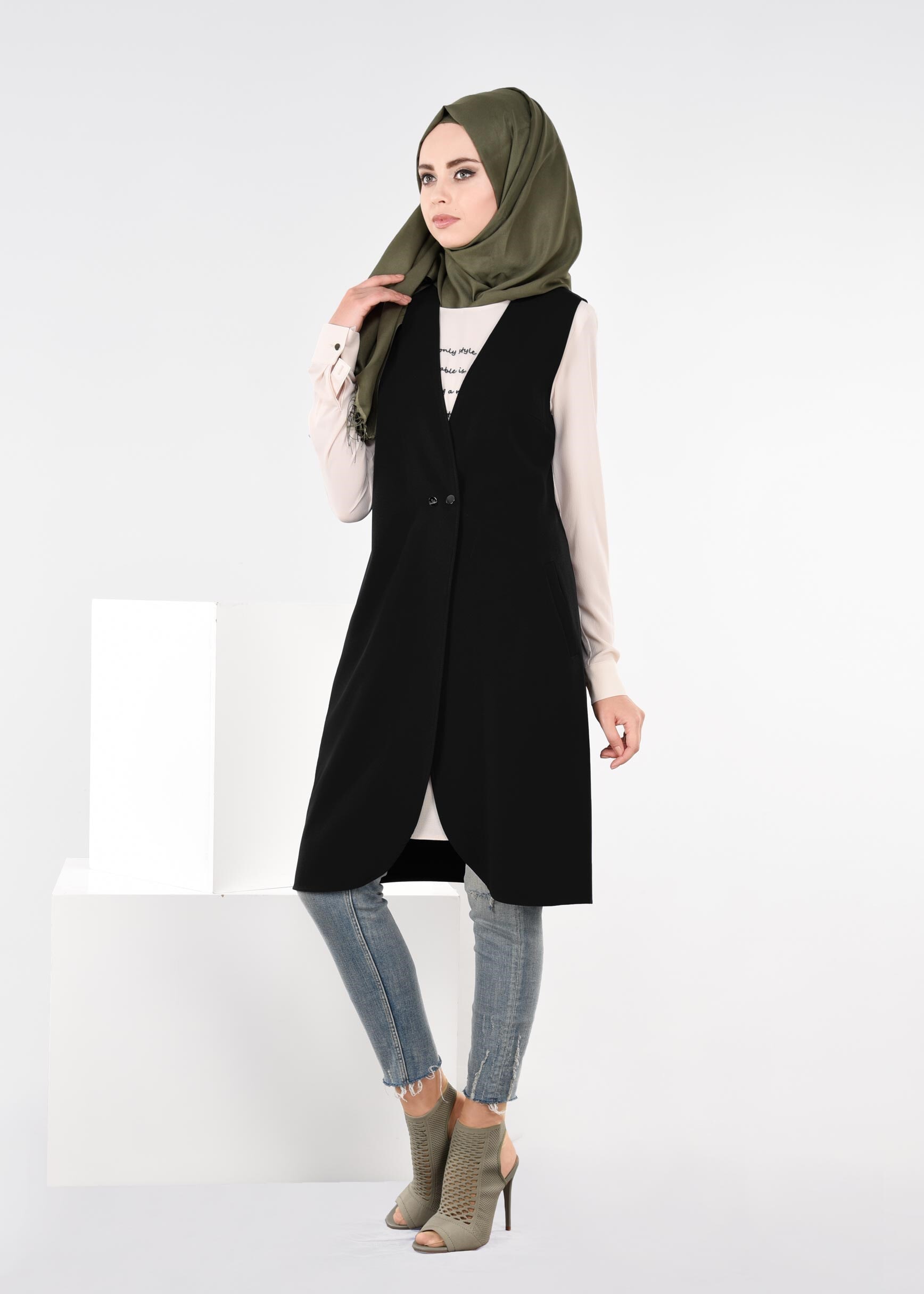 Tesettür giyim SİYAH 4434 ZADE 2&prime;Lİ TUNİK 38/46 TEK36