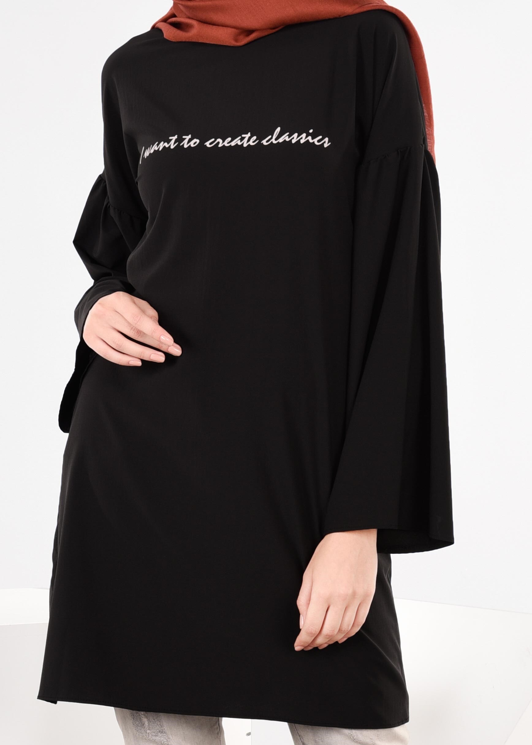 Tesettür giyim SİYAH 4435 NEW FESTİVAL TUNİK 36/42 TEK38