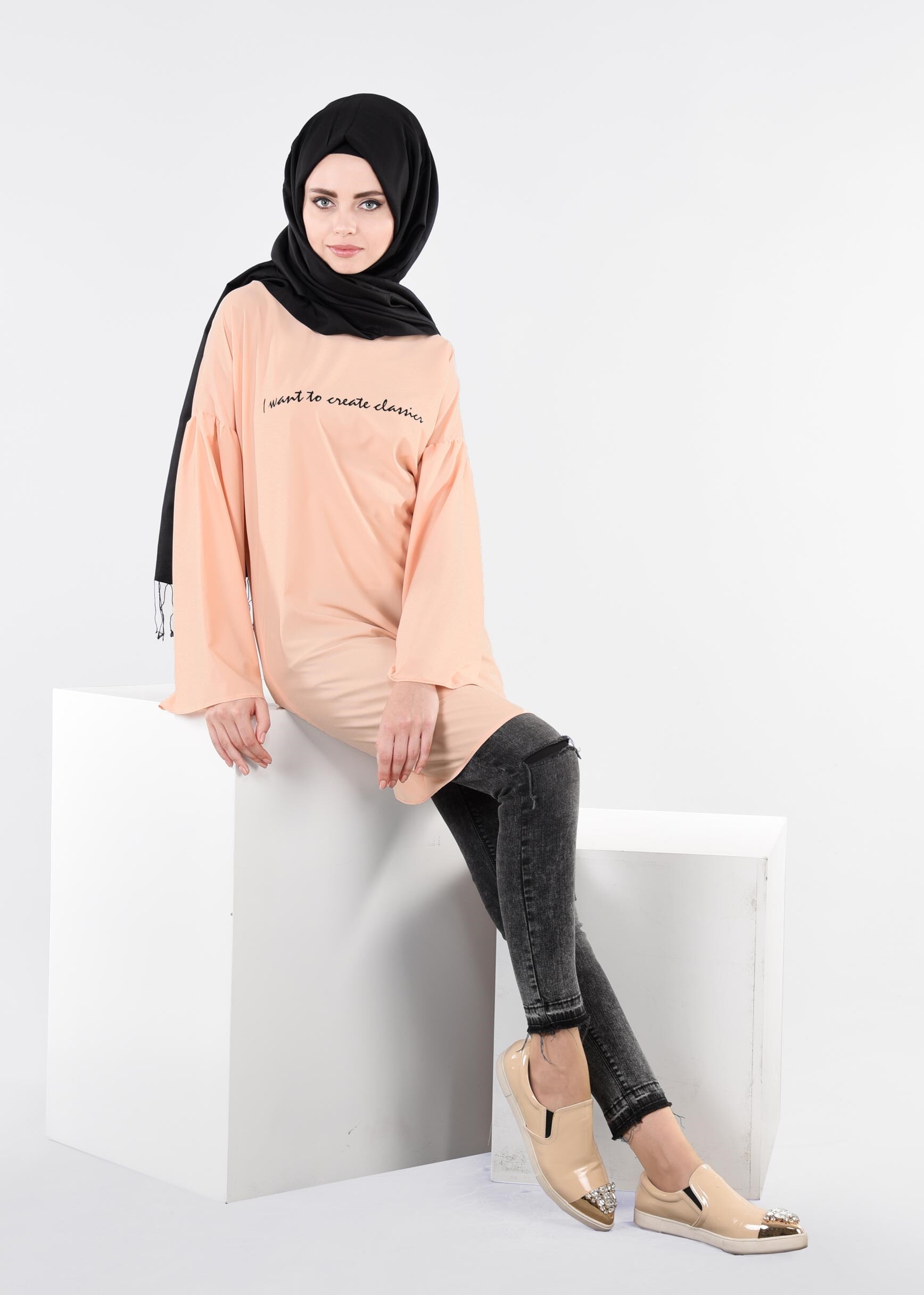 Tesettür giyim PUDRA 4435 NEW FESTİVAL TUNİK 36/42 TEK38