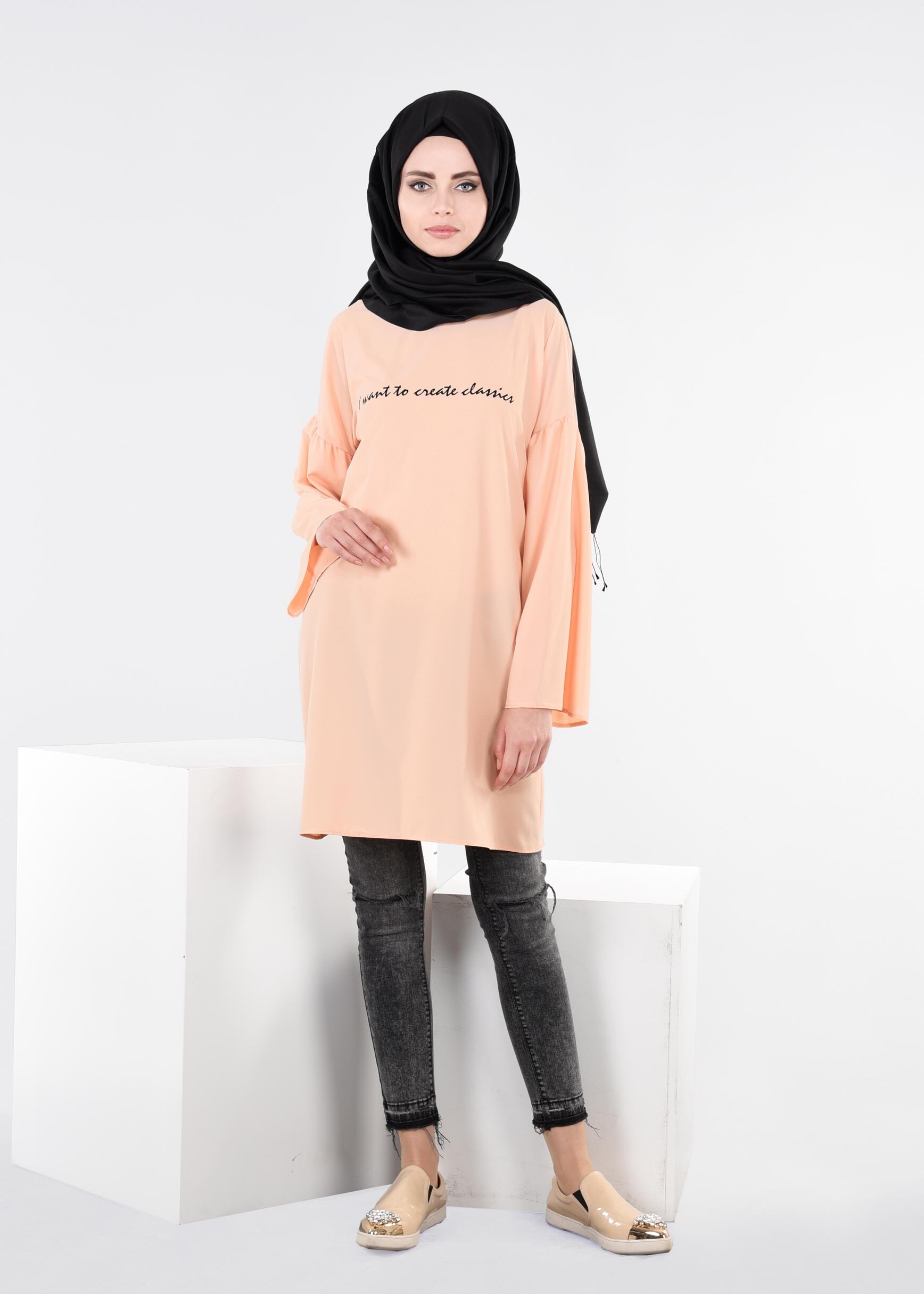 Tesettür giyim PUDRA 4435 NEW FESTİVAL TUNİK 36/42 TEK38