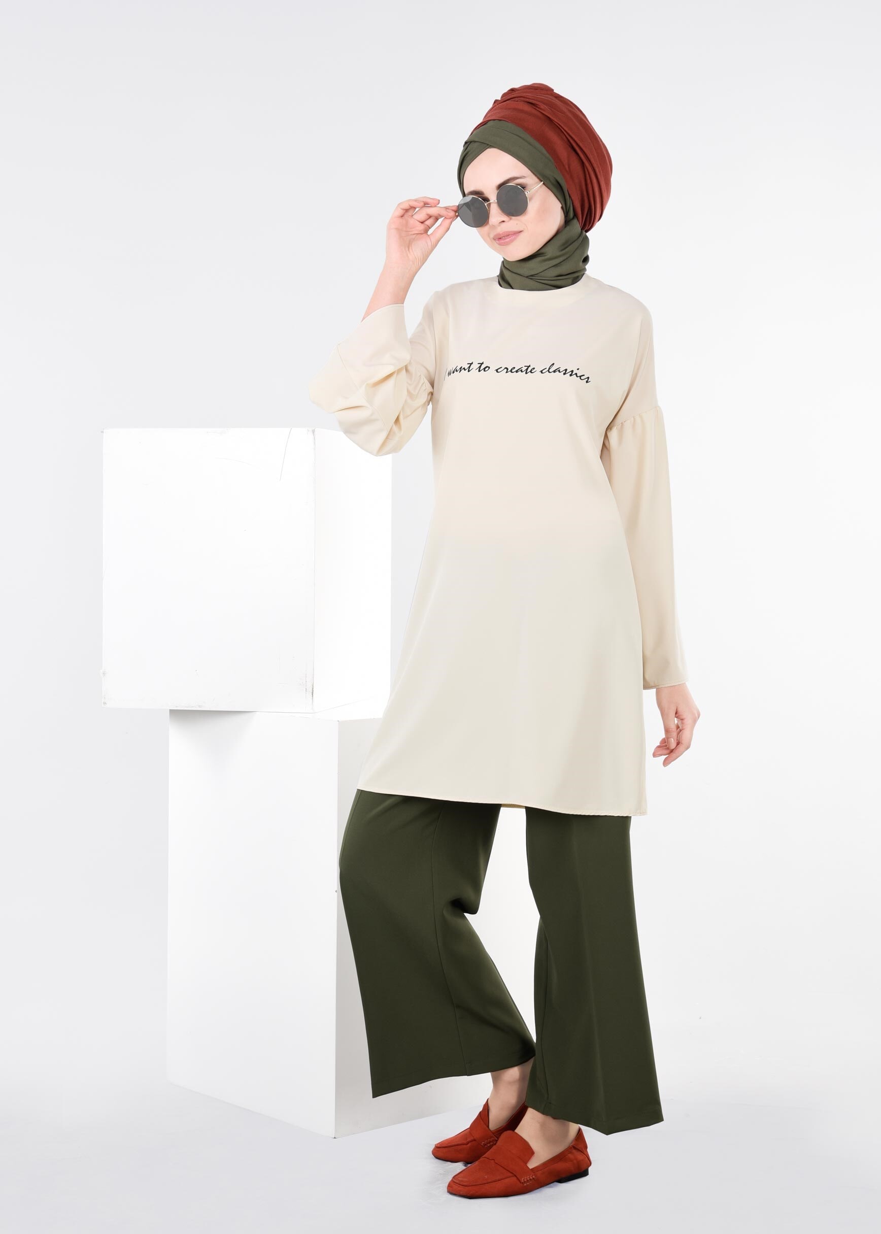 Tesettür giyim BEJ 4435 NEW FESTİVAL TUNİK 36/42 TEK38