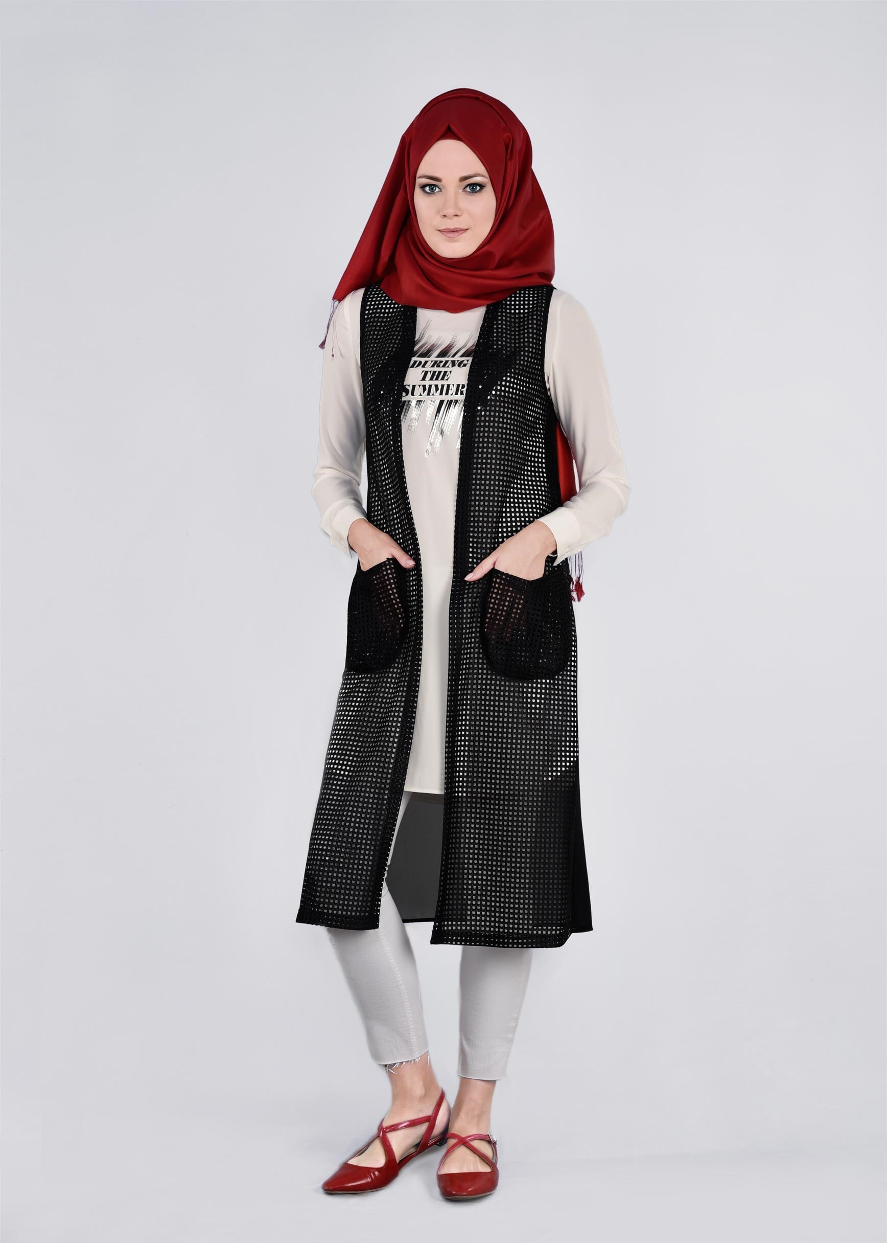 Tesettür giyim SİYAH CEP DETAYLI FİLE TUNİK 4436