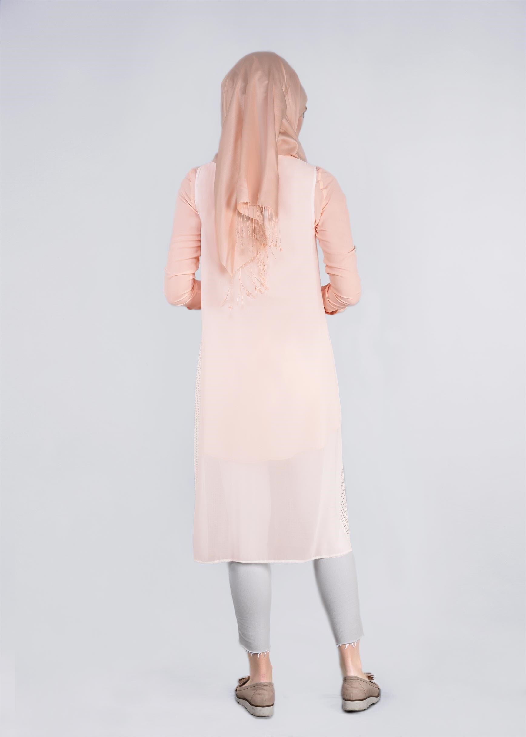 Tesettür giyim BEYAZ CEP DETAYLI FİLE TUNİK 4436