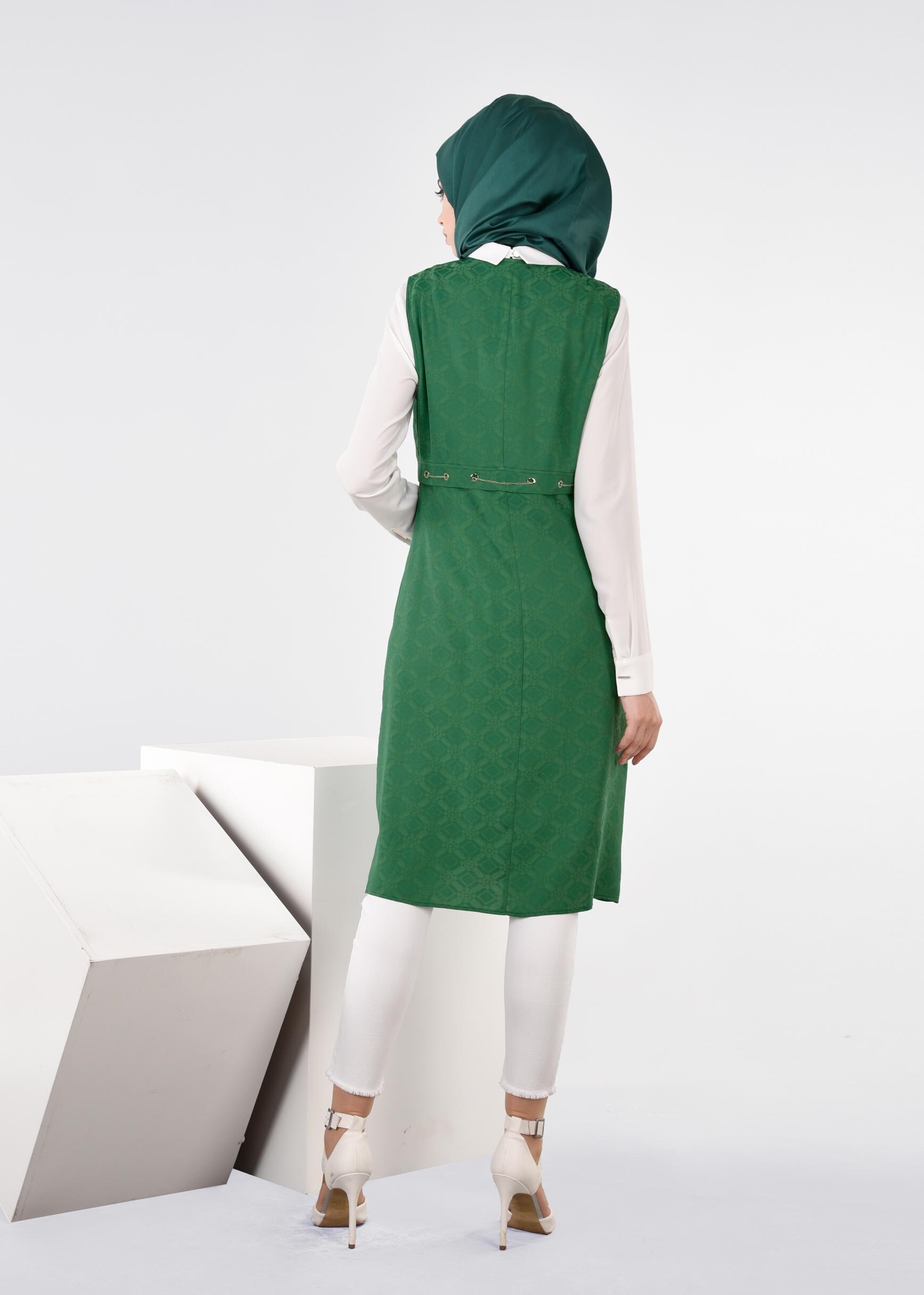 Tesettür giyim YEŞİL KUŞGÖZÜ DETAYLI İKİLİ TUNİK TAKIM 4444
