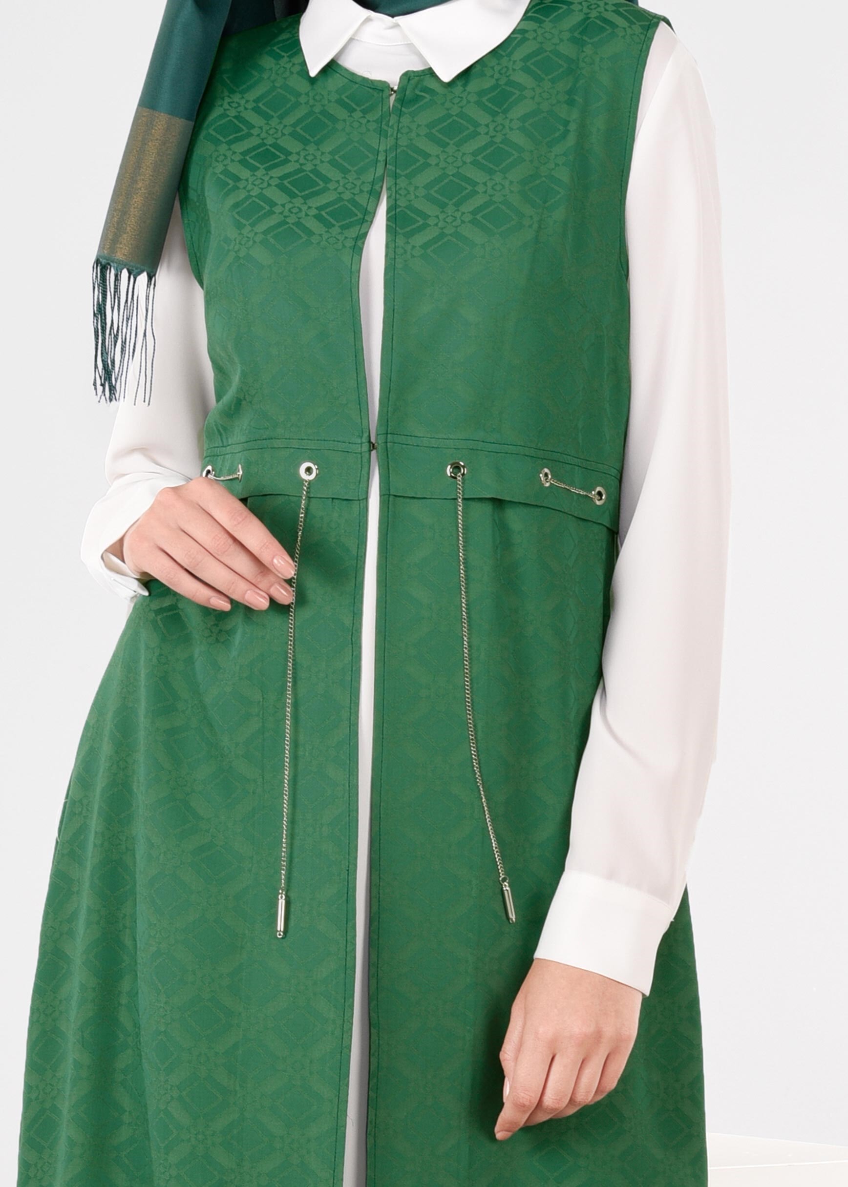 Tesettür giyim YEŞİL KUŞGÖZÜ DETAYLI İKİLİ TUNİK TAKIM 4444