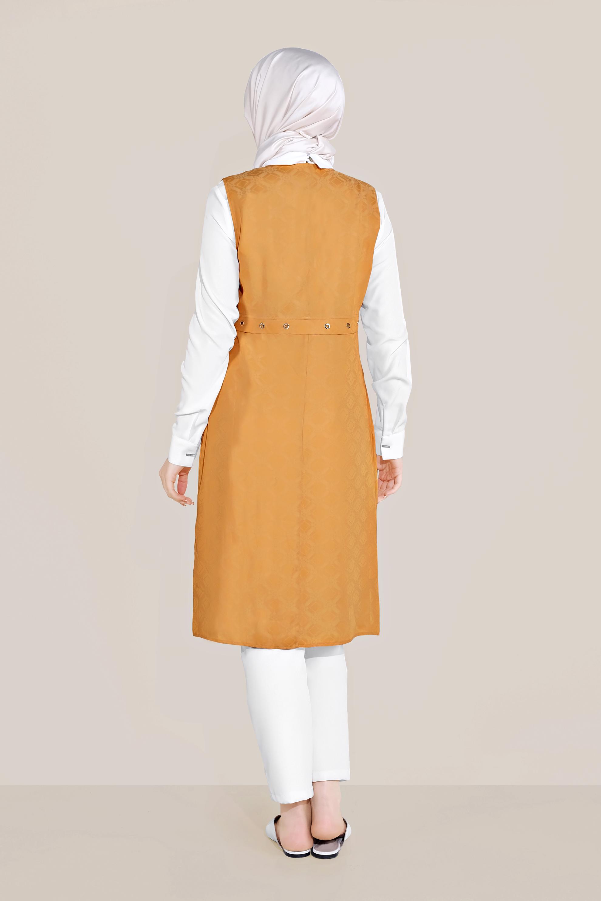 Tesettür giyim SARI KUŞGÖZÜ DETAYLI İKİLİ TUNİK TAKIM 4444