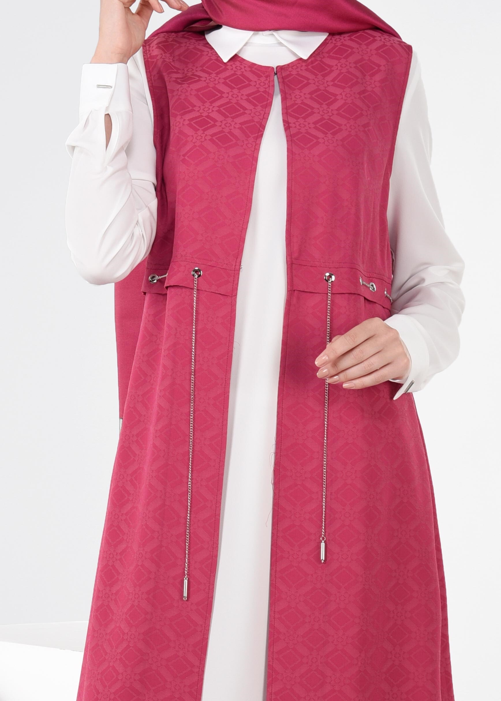 Tesettür giyim FUŞYA KUŞGÖZÜ DETAYLI İKİLİ TUNİK TAKIM 4444