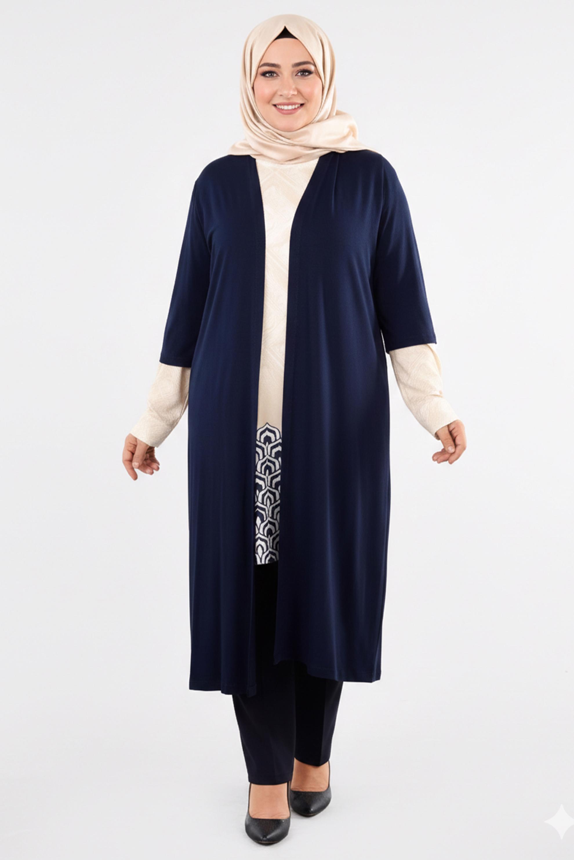 Tesettür giyim BEJ CEKETLİ DESENLİ TUNİK 4446