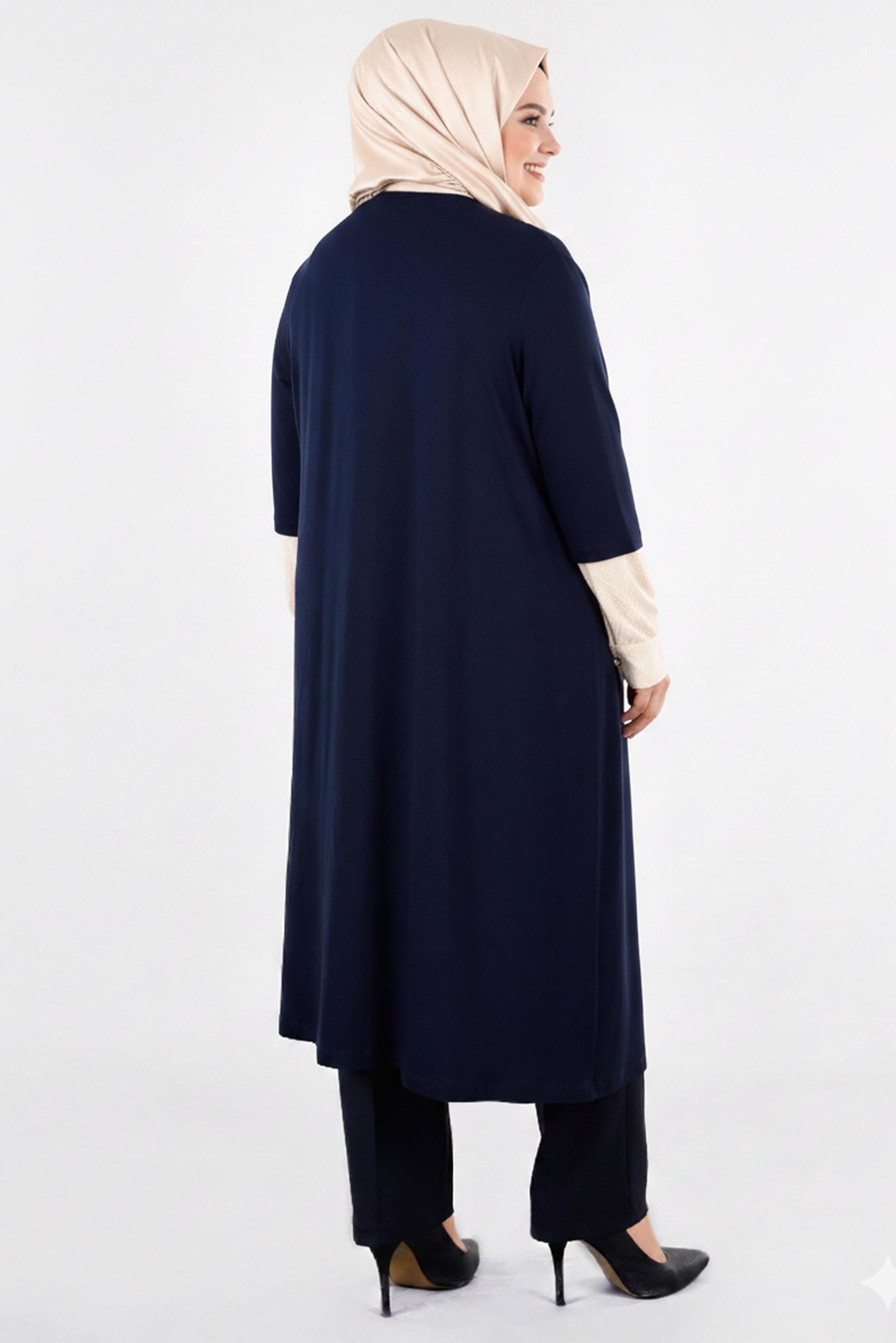 Tesettür giyim BEJ CEKETLİ DESENLİ TUNİK 4446