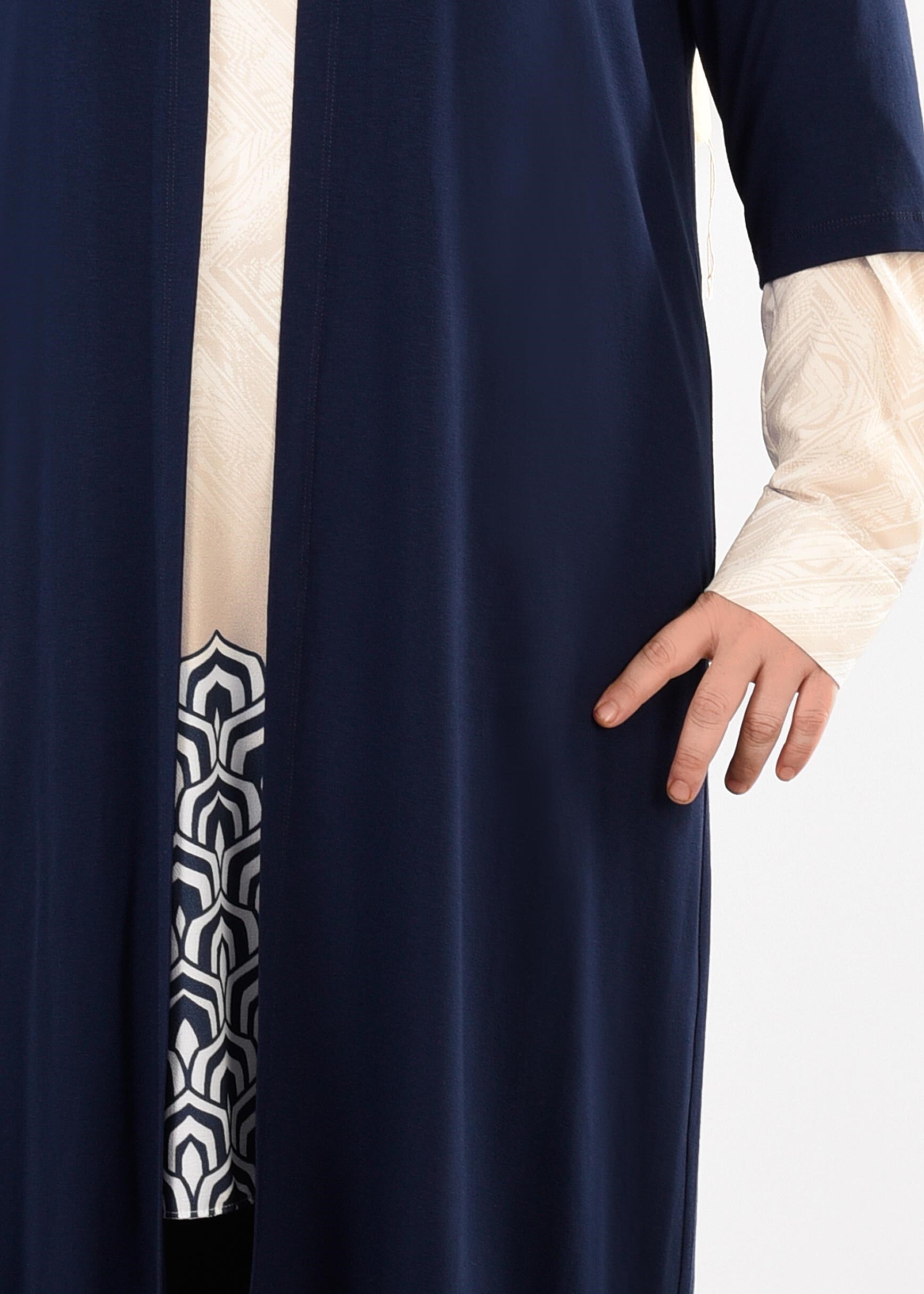 Tesettür giyim BEJ CEKETLİ DESENLİ TUNİK 4446