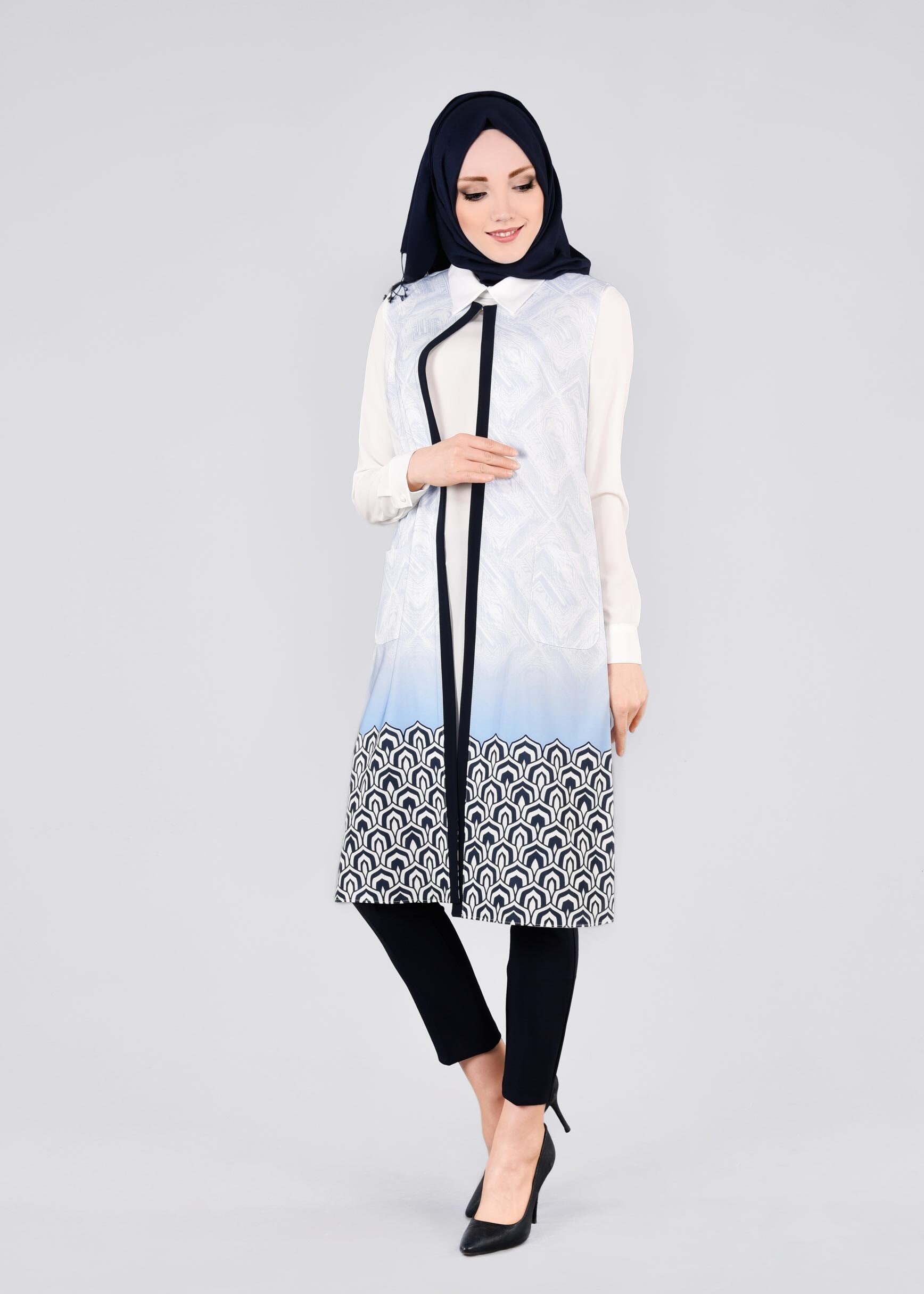 Tesettür giyim MAVİ 4450 SAKIZ 10891 2&prime;Lİ TUNİK 38/46 TEK40