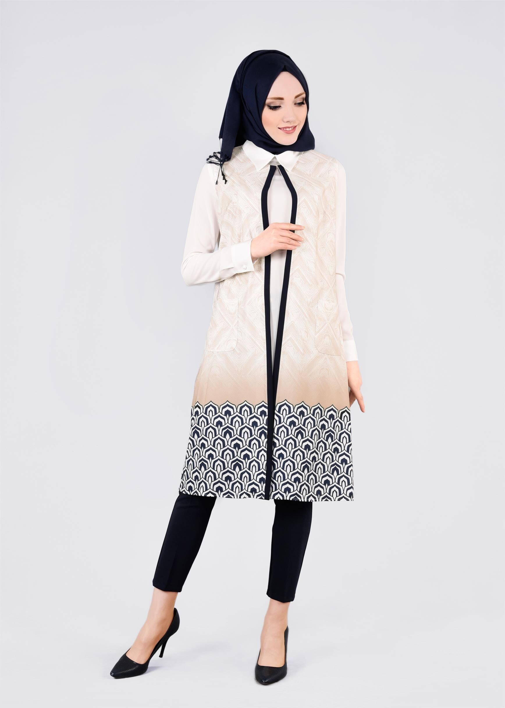 Tesettür giyim BEJ 4450 SAKIZ 10891 2&prime;Lİ TUNİK 38/46 TEK40