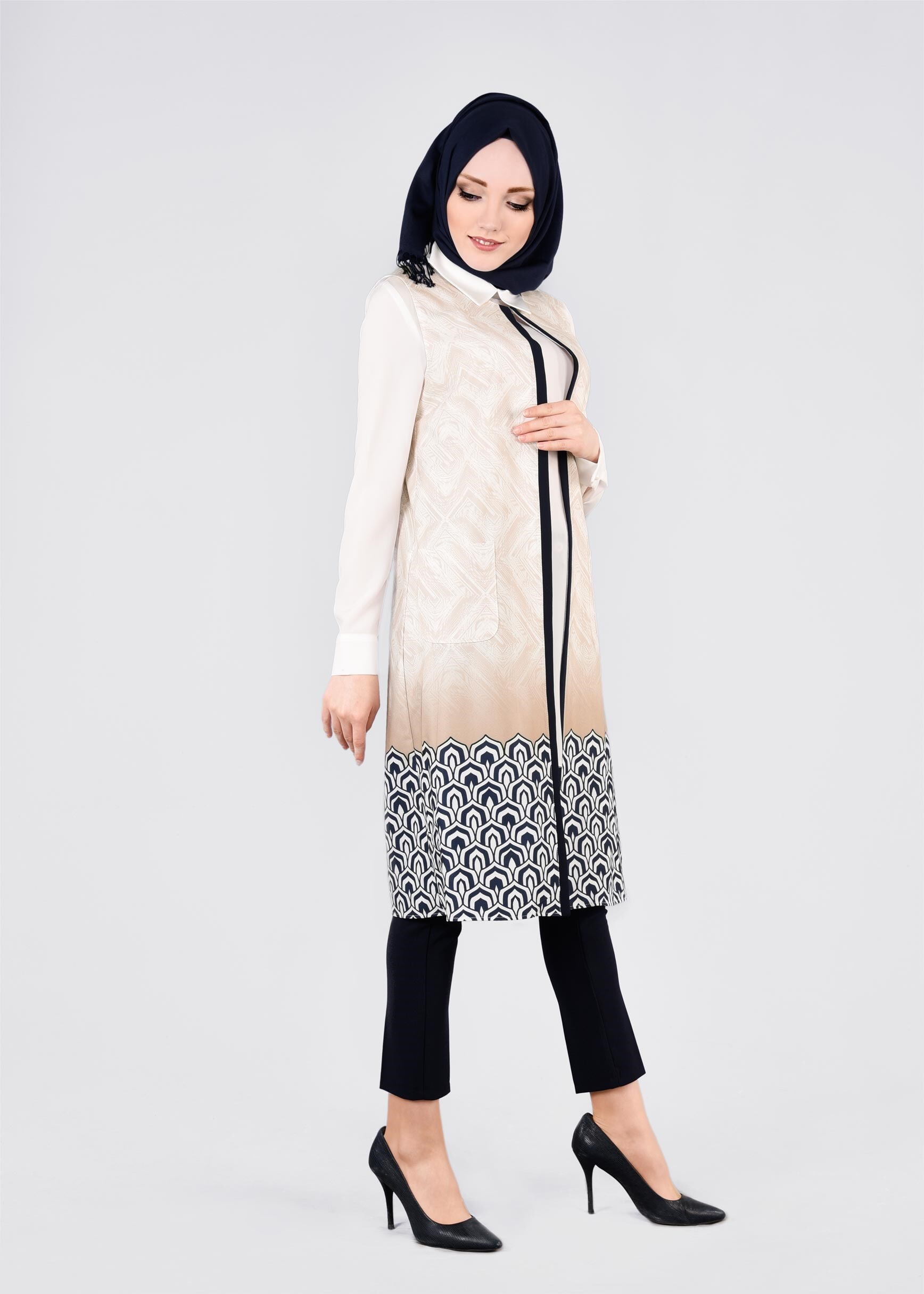 Tesettür giyim BEJ 4450 SAKIZ 10891 2&prime;Lİ TUNİK 38/46 TEK40