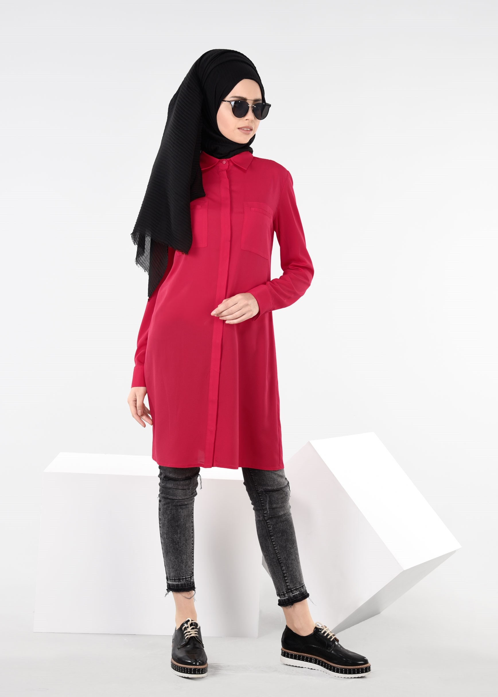 Tesettür giyim KIRMIZI 4460 SACURA TESETTÜR TUNİK 38/46 TEK36