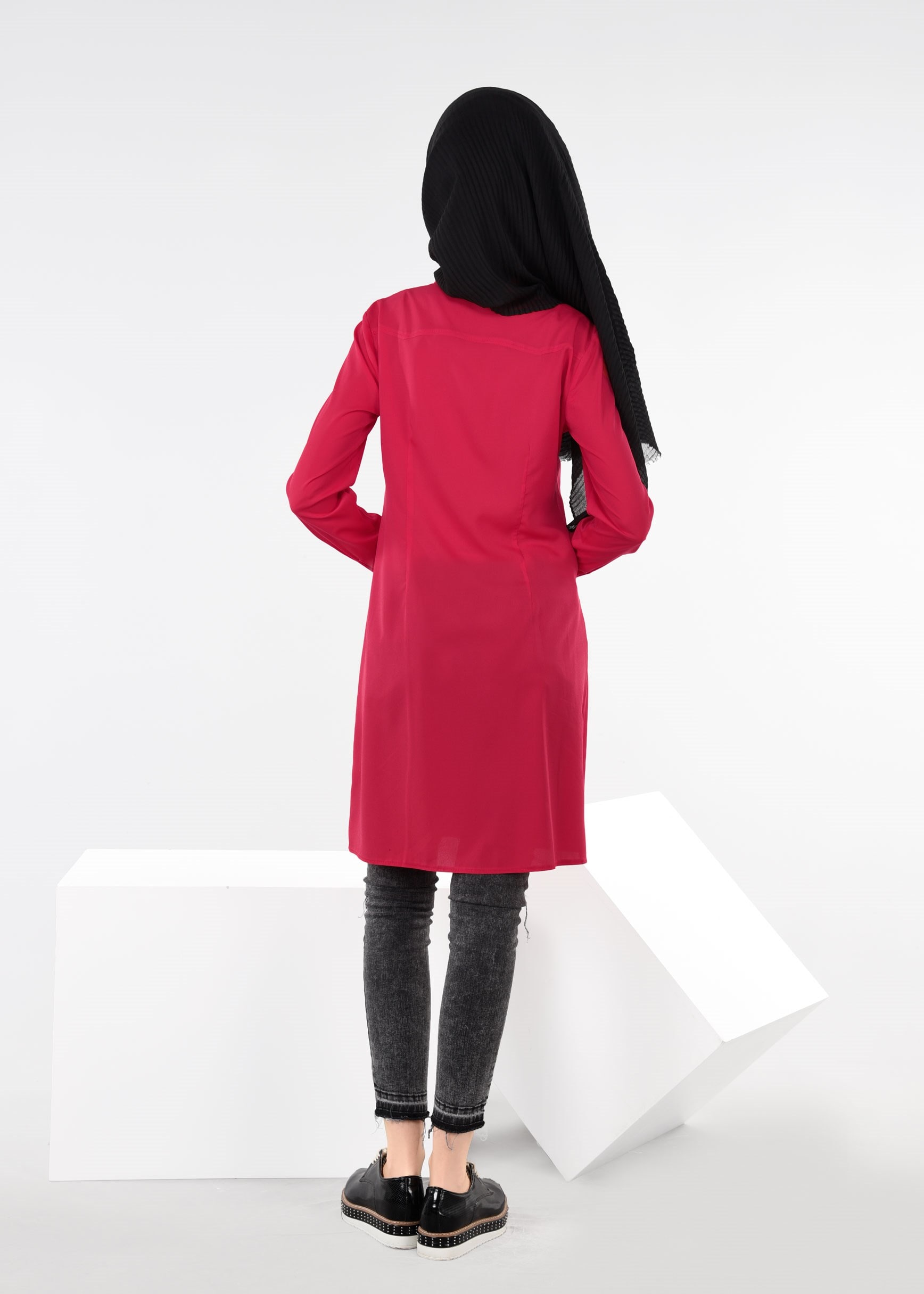 Tesettür giyim KIRMIZI 4460 SACURA TESETTÜR TUNİK 38/46 TEK36