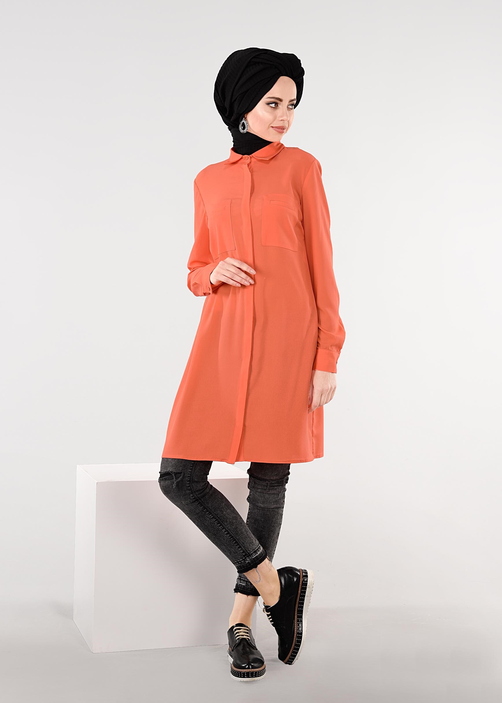 Tesettür giyim TURUNCU 4460 SACURA TESETTÜR TUNİK 38/46 TEK36