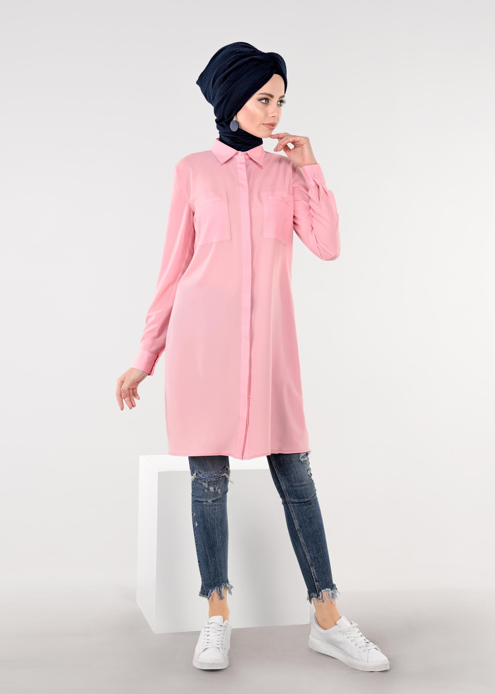 Tesettür giyim PEMBE 4460 SACURA TESETTÜR TUNİK 38/46 TEK36