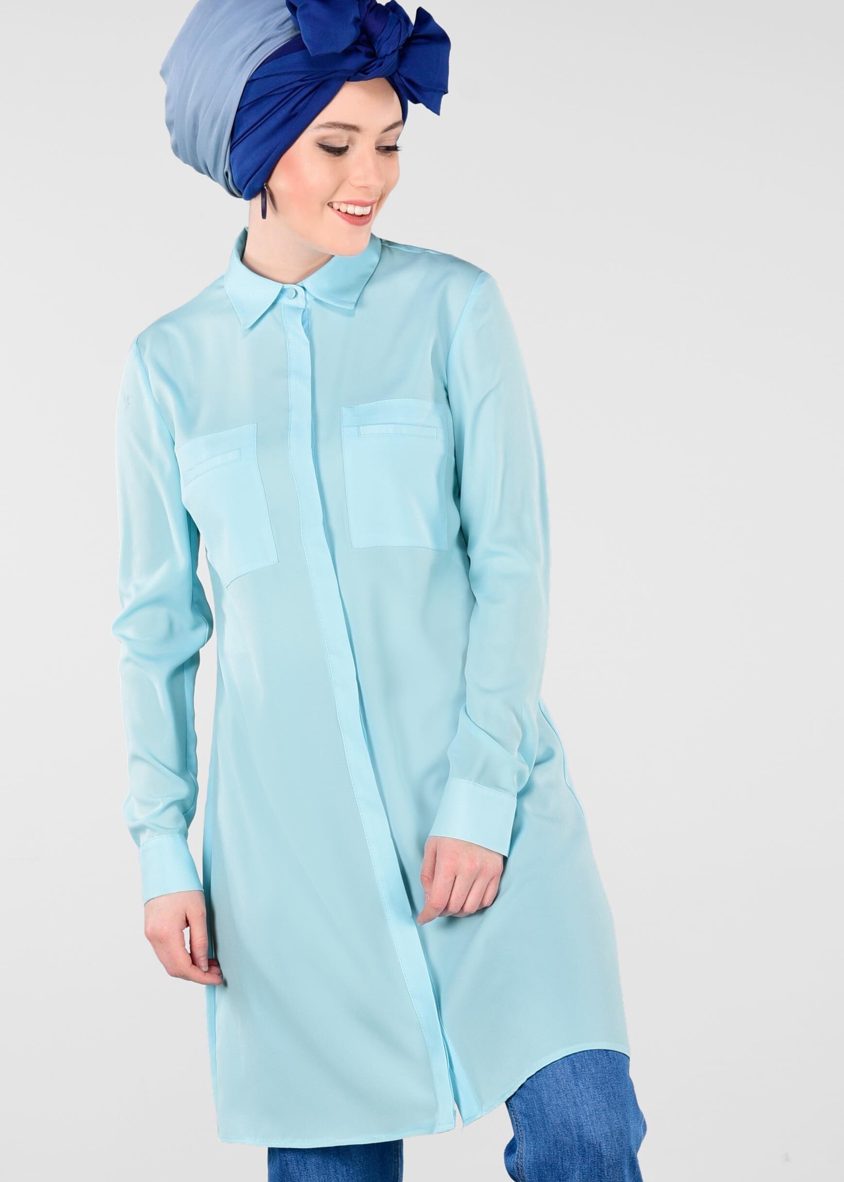 Tesettür giyim MAVİ 4460 SACURA TESETTÜR TUNİK 38/46 TEK36