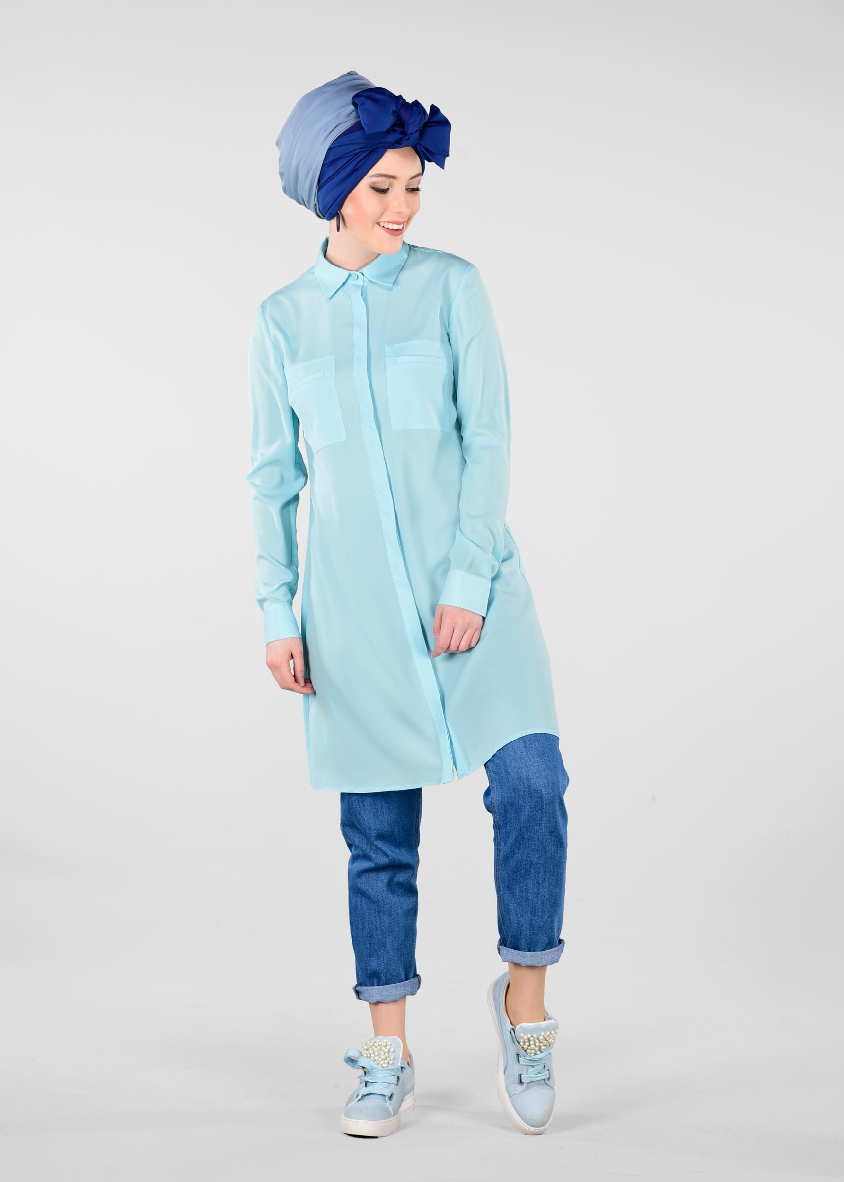 Tesettür giyim MAVİ 4460 SACURA TESETTÜR TUNİK 38/46 TEK36