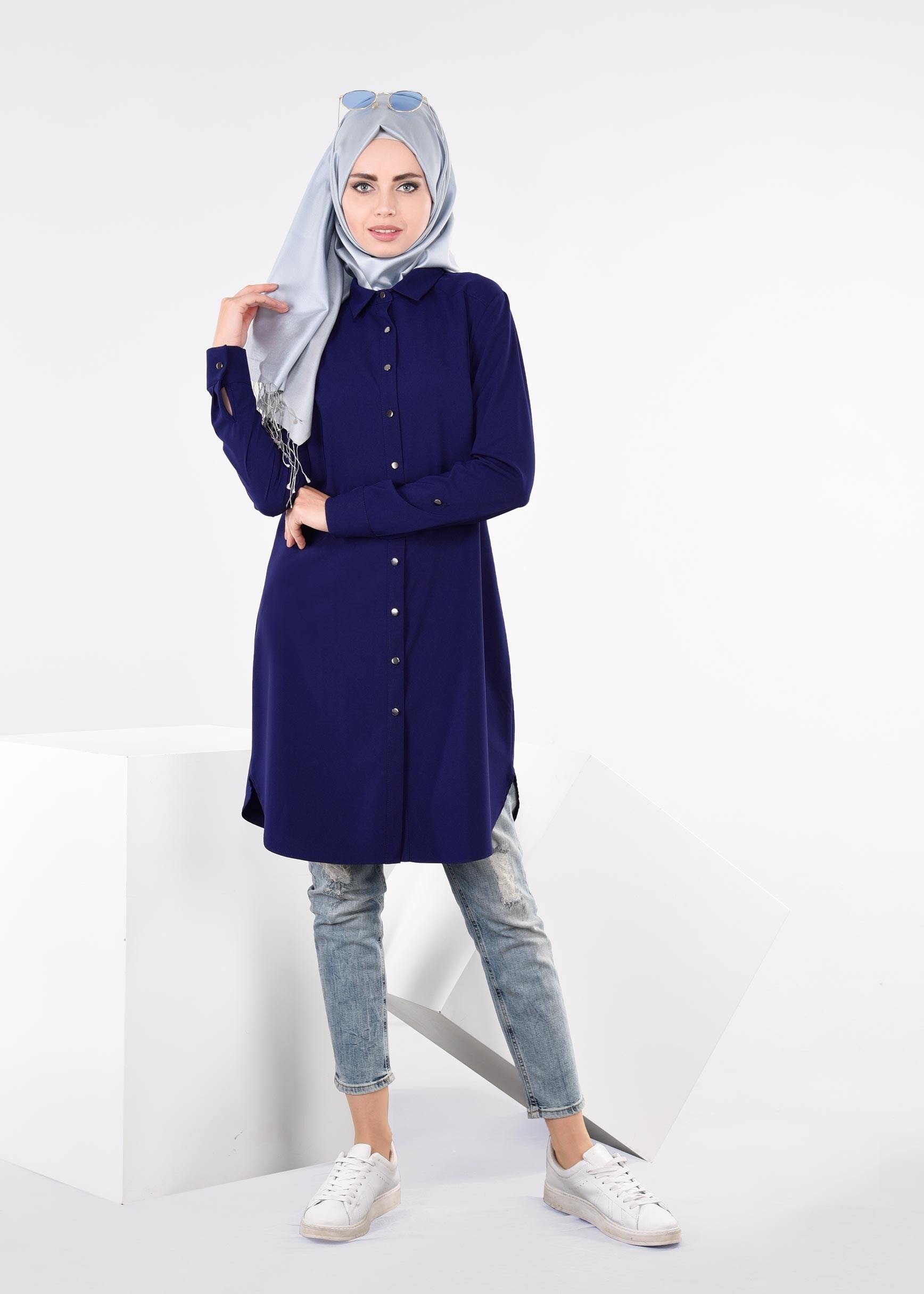 Tesettür giyim LACİVERT 4461 ELETA 43363 TUNİK 36/44 TEK40