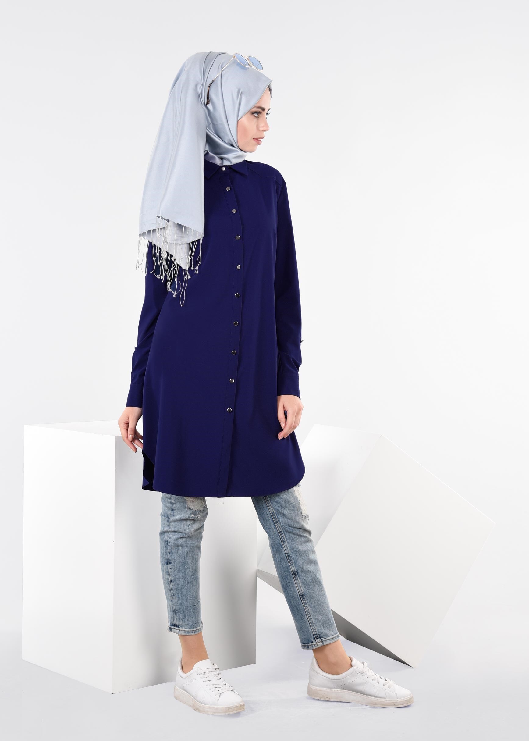 Tesettür giyim LACİVERT 4461 ELETA 43363 TUNİK 36/44 TEK40