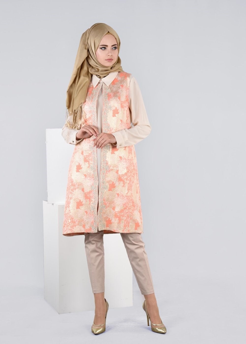 Tesettür giyim MERCAN 4475 JAKAR 694 2&prime;Lİ TUNİK 40/48 TEK38