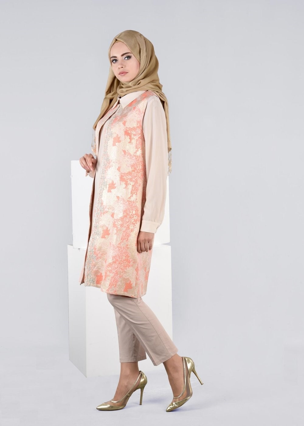 Tesettür giyim MERCAN 4475 JAKAR 694 2&prime;Lİ TUNİK 40/48 TEK38