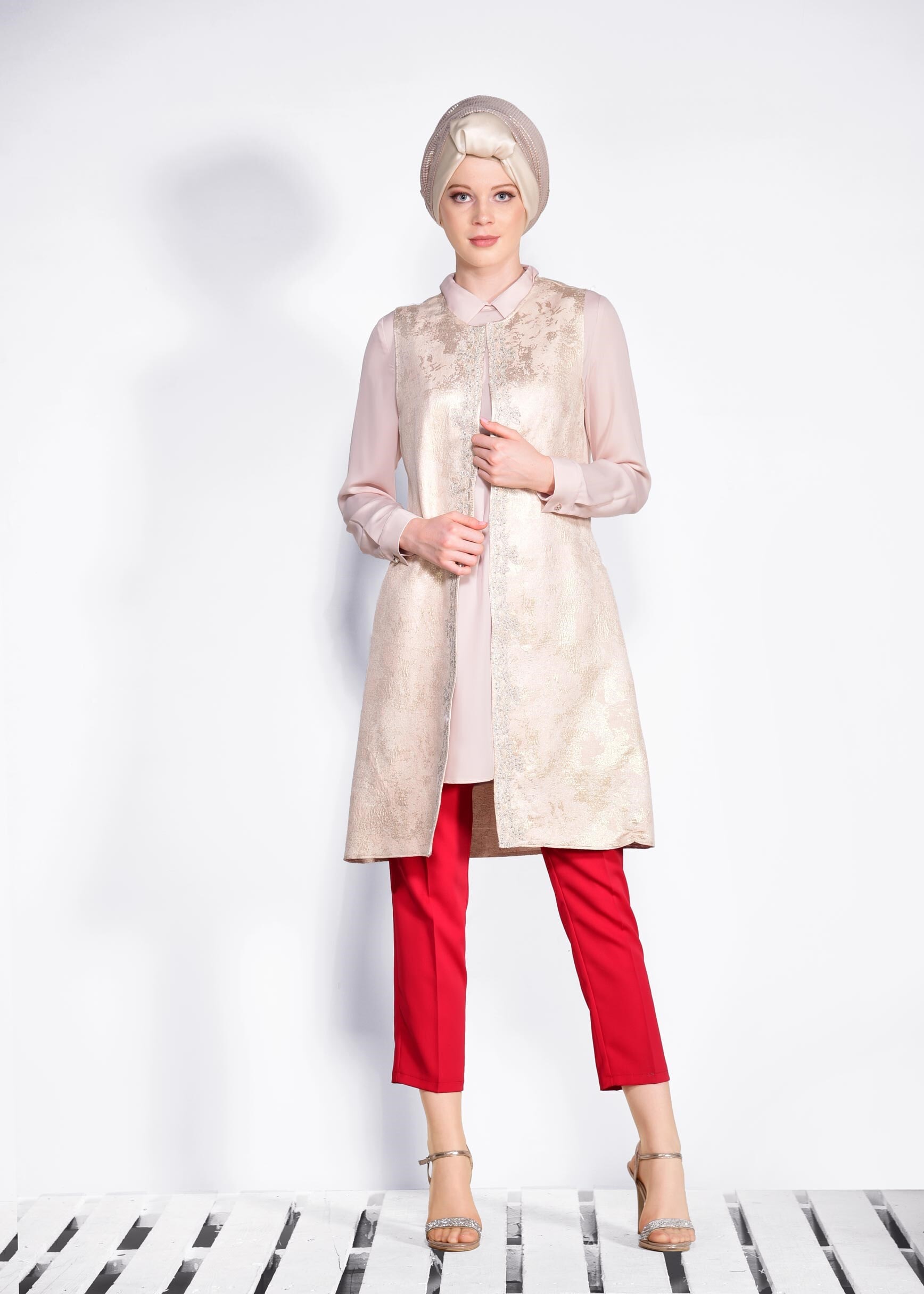 Tesettür giyim PUDRA 4475 JAKAR 694 2&prime;Lİ TUNİK 40/48 TEK38