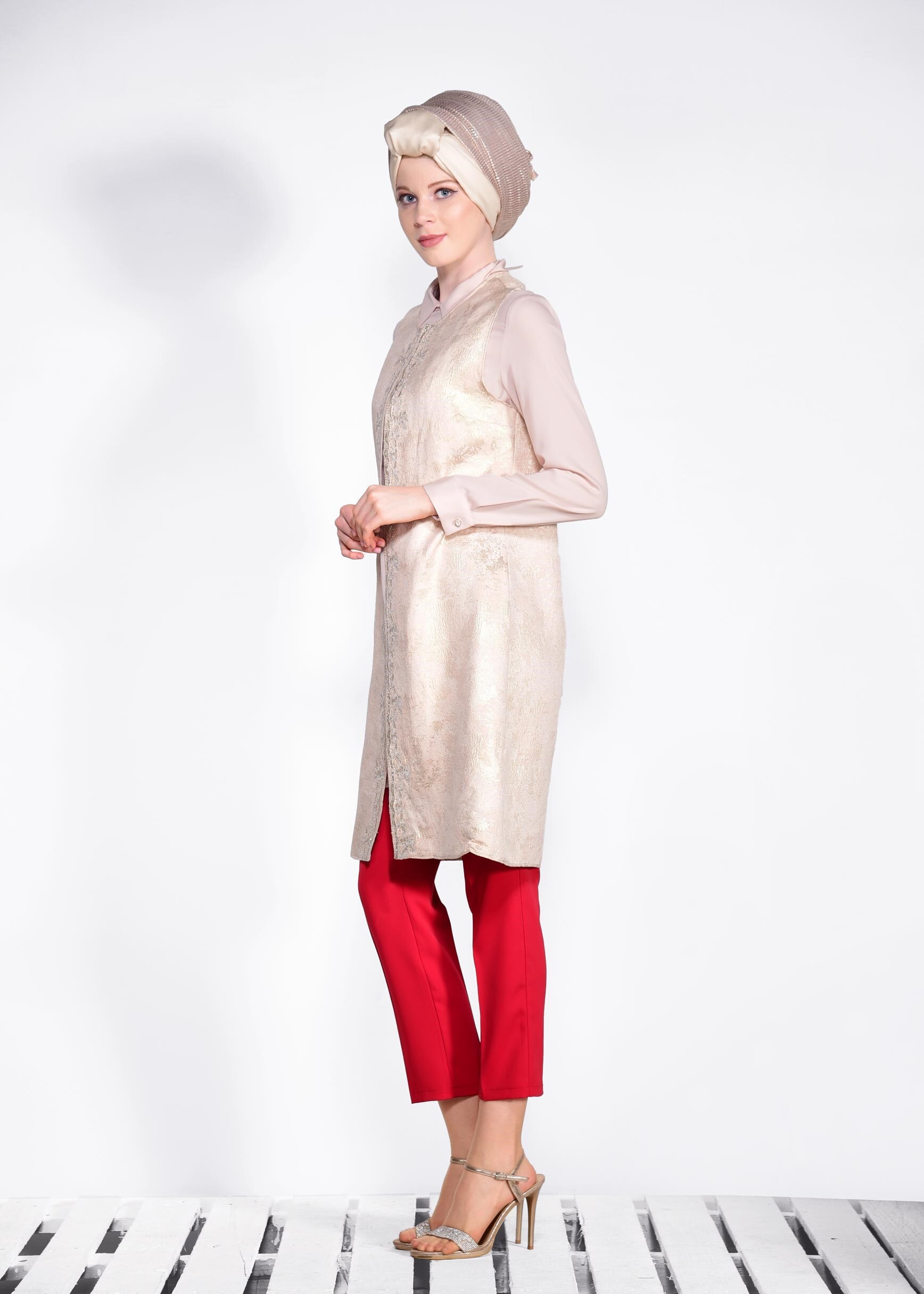 Tesettür giyim PUDRA 4475 JAKAR 694 2&prime;Lİ TUNİK 40/48 TEK38