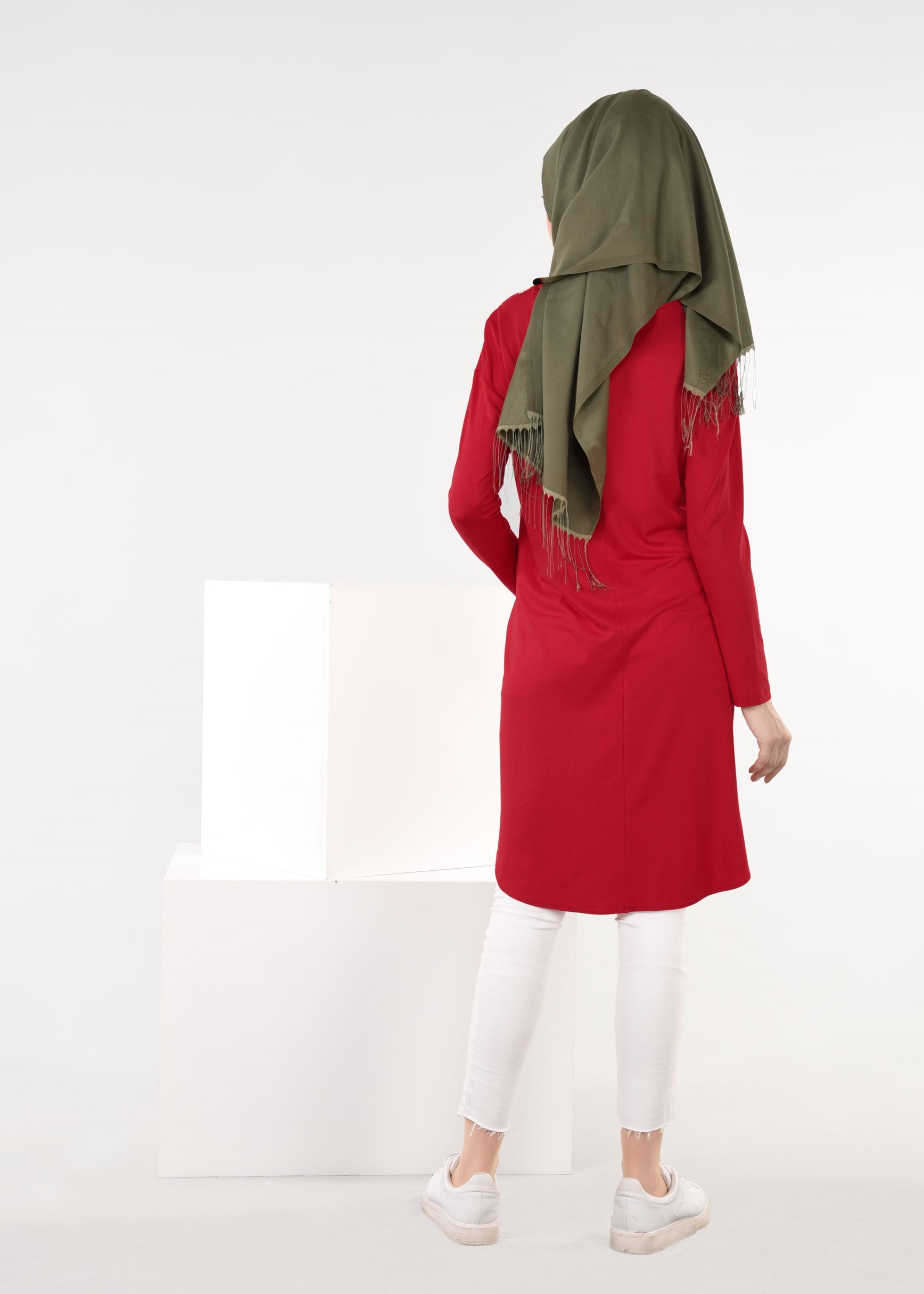 Tesettür giyim KIRMIZI 4487 NEW VİSCON LYCRA TESETTÜR TUNİK 38/46