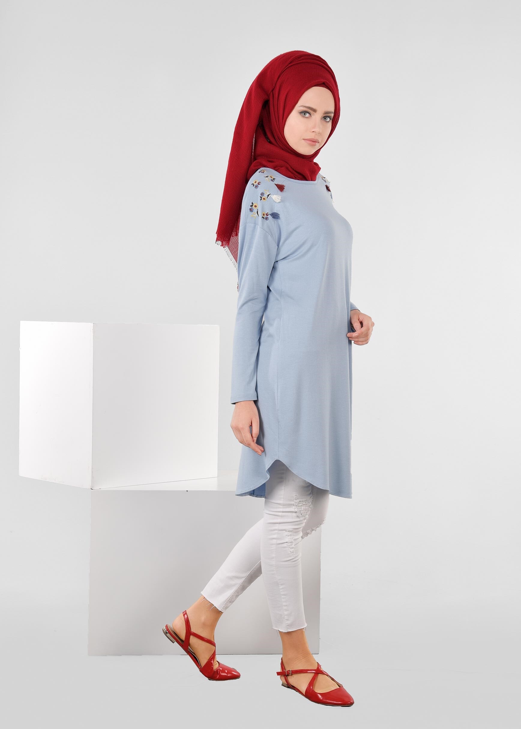 Tesettür giyim MAVİ 4487 NEW VİSCON LYCRA TESETTÜR TUNİK 38/46