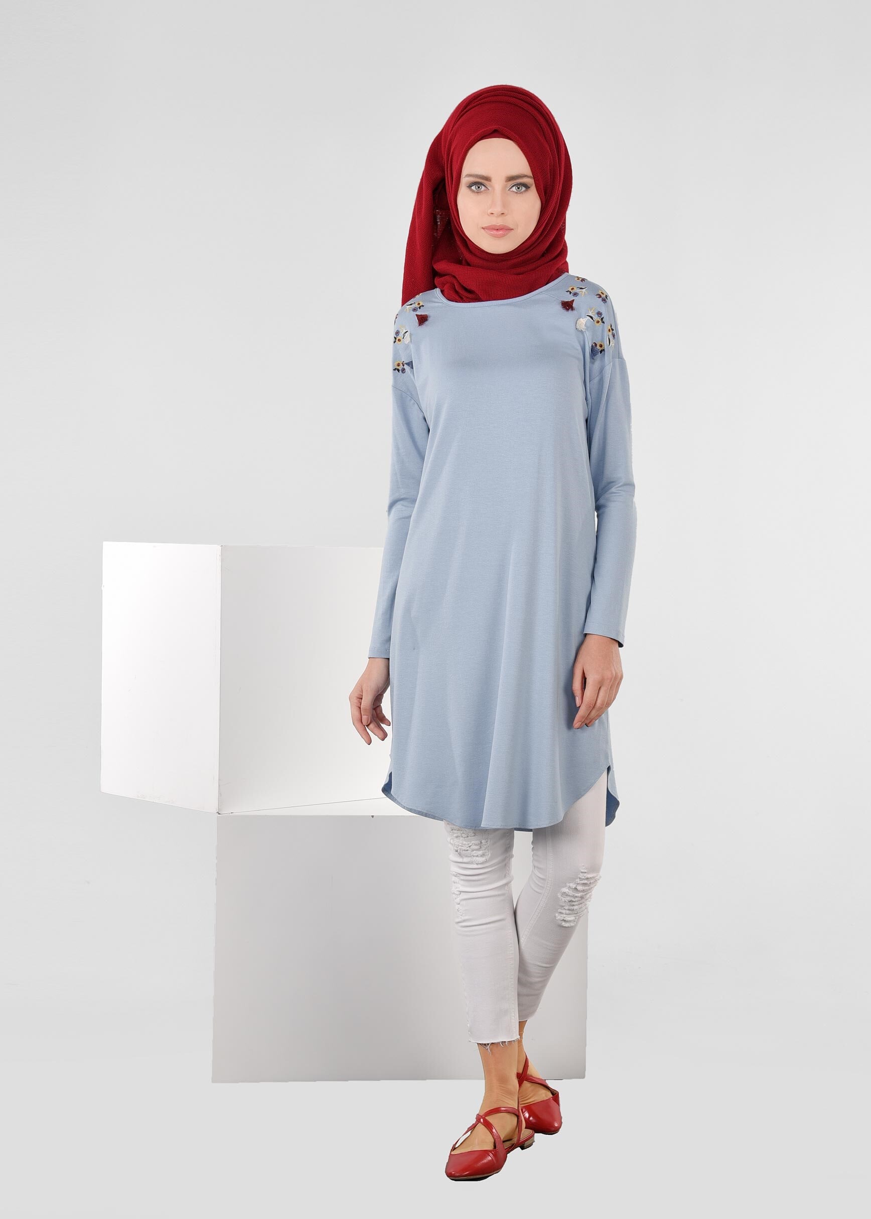 Tesettür giyim MAVİ 4487 NEW VİSCON LYCRA TESETTÜR TUNİK 38/46