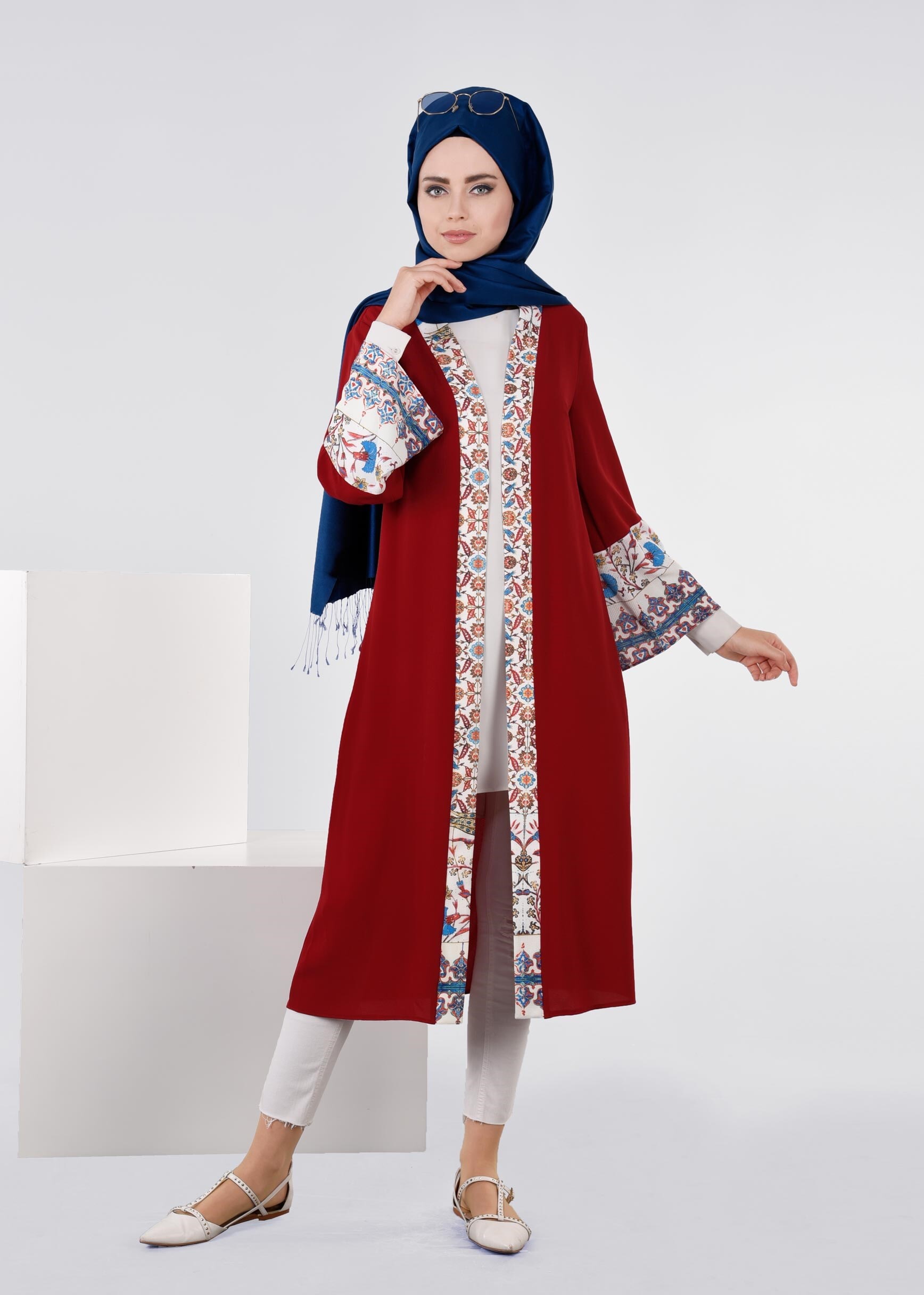 Tesettür giyim BORDO 4488 EVA CREP TUNİK 40/48