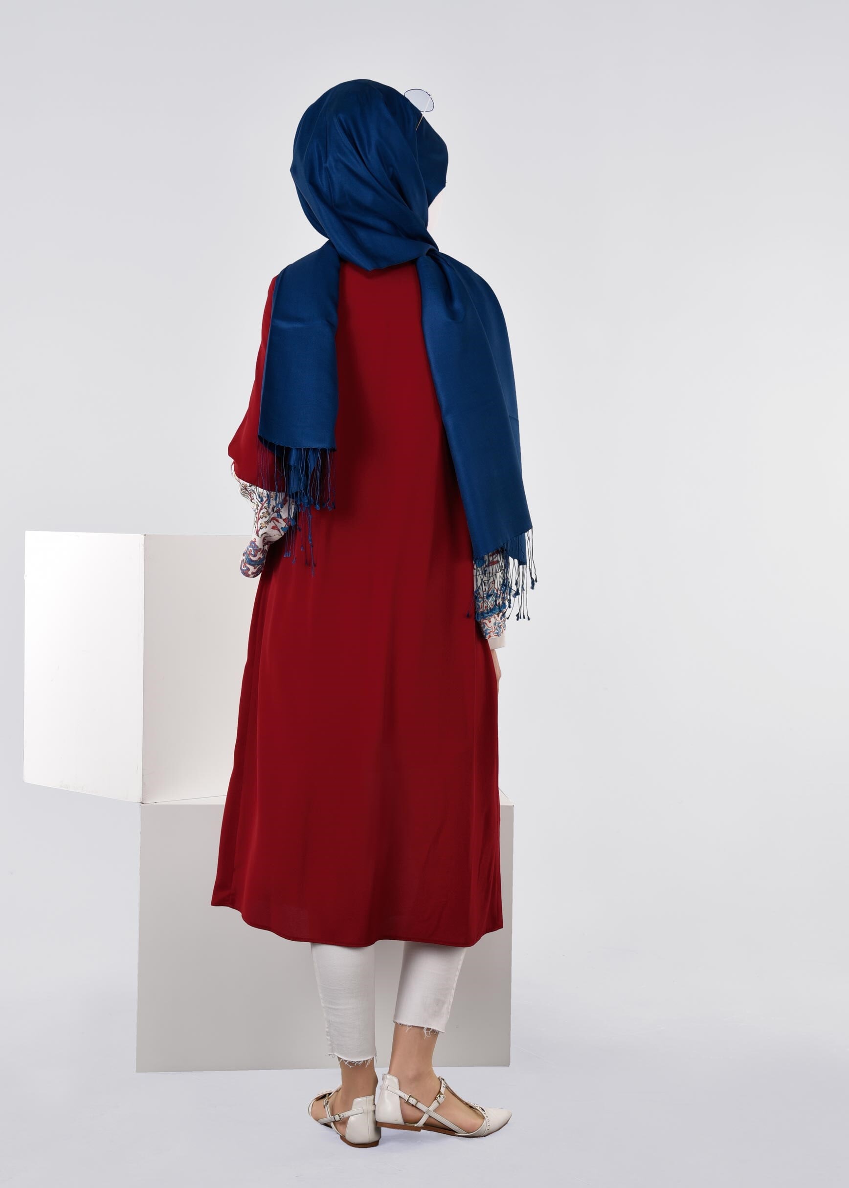 Tesettür giyim BORDO 4488 EVA CREP TUNİK 40/48