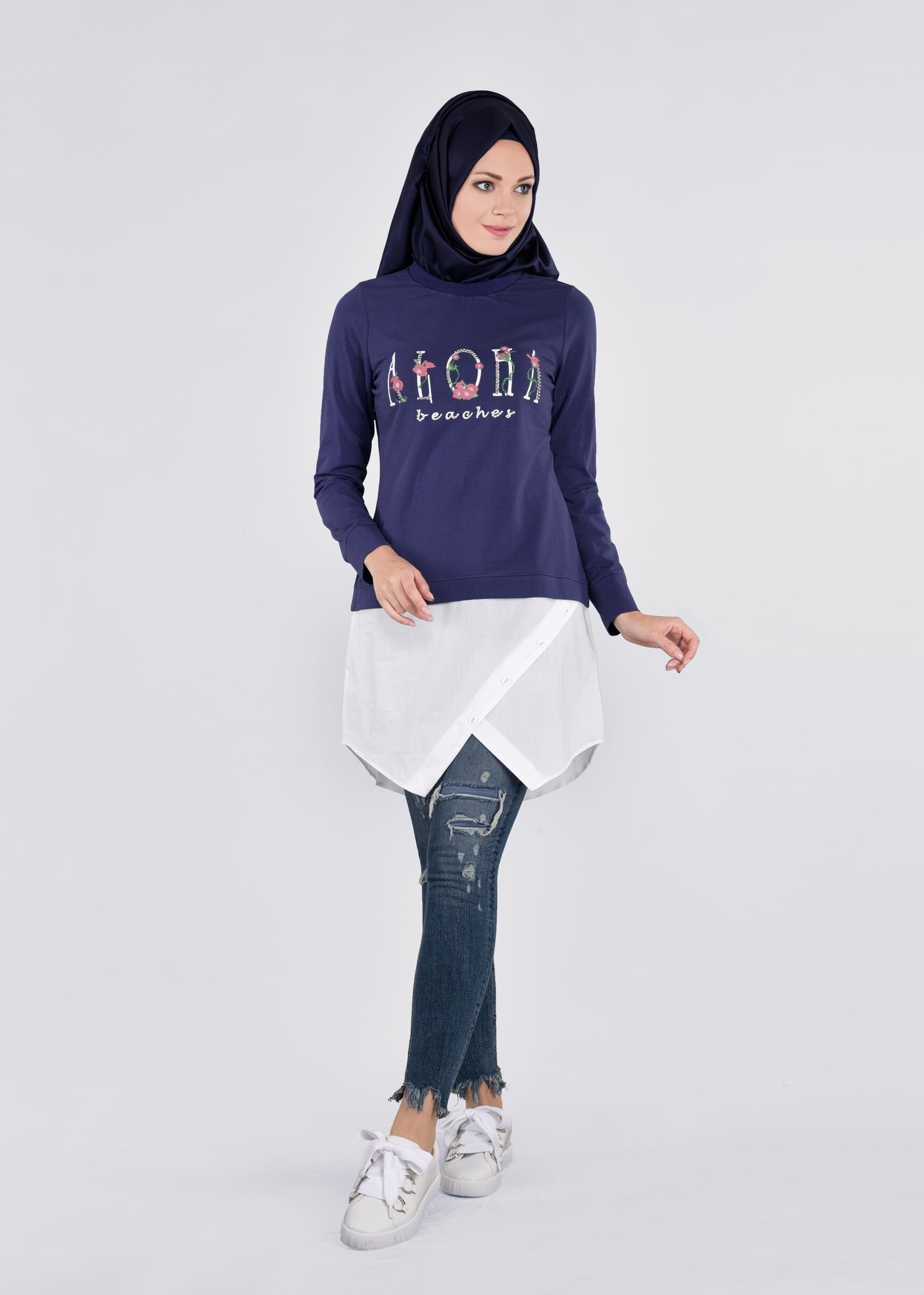 Tesettür giyim LACİVERT 4501 HOLLY EŞOFMAN TUNİK 36/42 TEK38